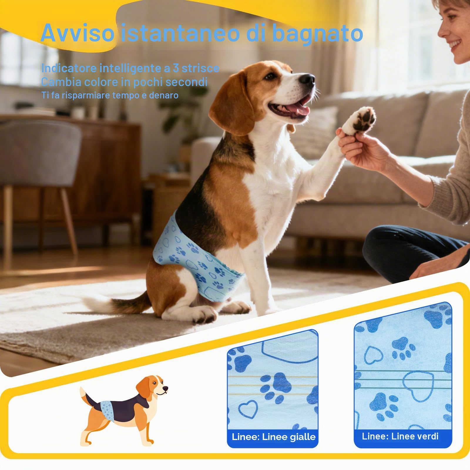 Pannolini per Cani, M-52 Pezzi Assorbenti con Indicatore di Umido, Protezione Antifughe, Ideale per Incontinenza, Viaggi e Addestramento