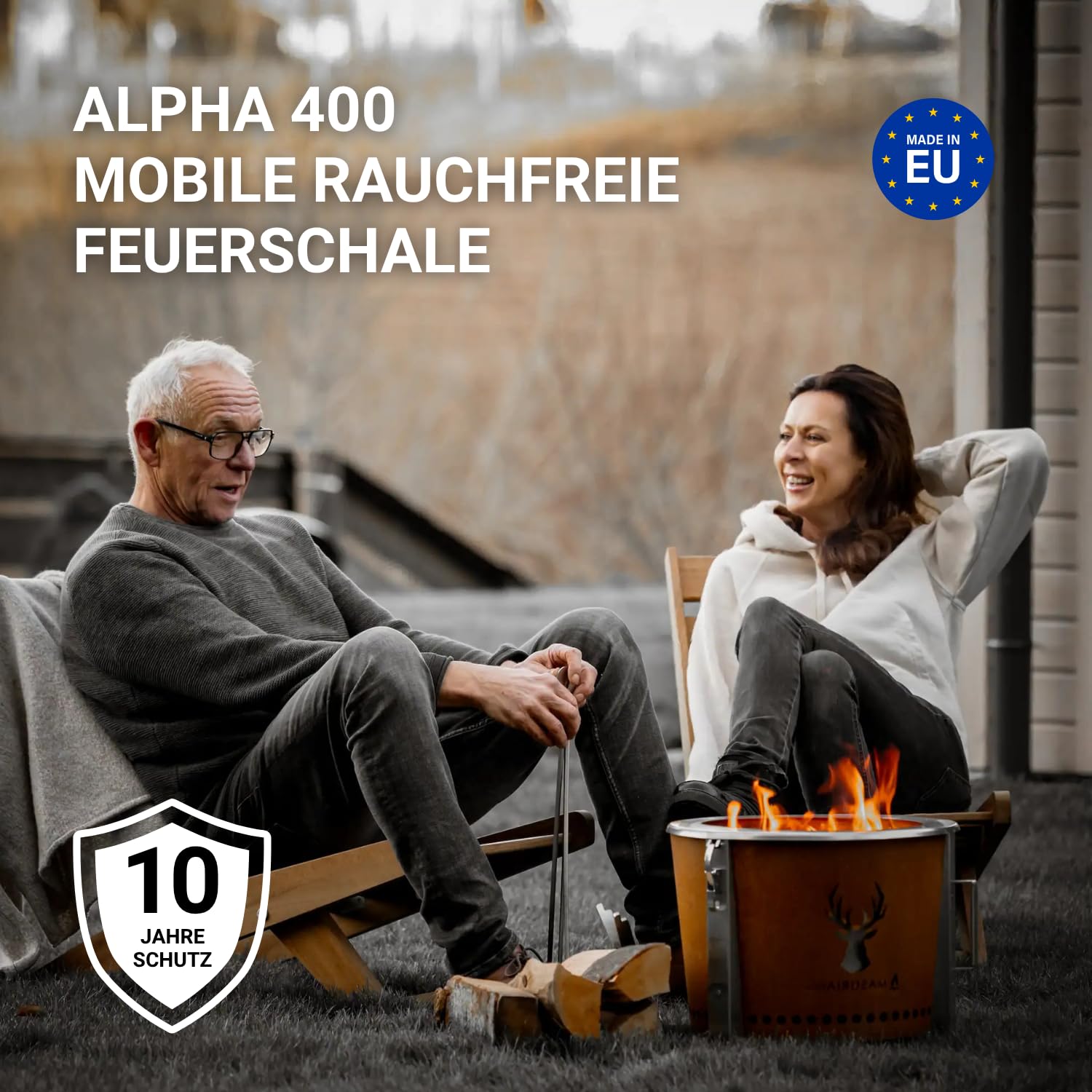 Masuria Rauchfreie Feuerschale 39cm Alpha 400 - Tragbare Feuertonne aus Edelstahl mit patentierter Rauchreduzierung bis zu 95%