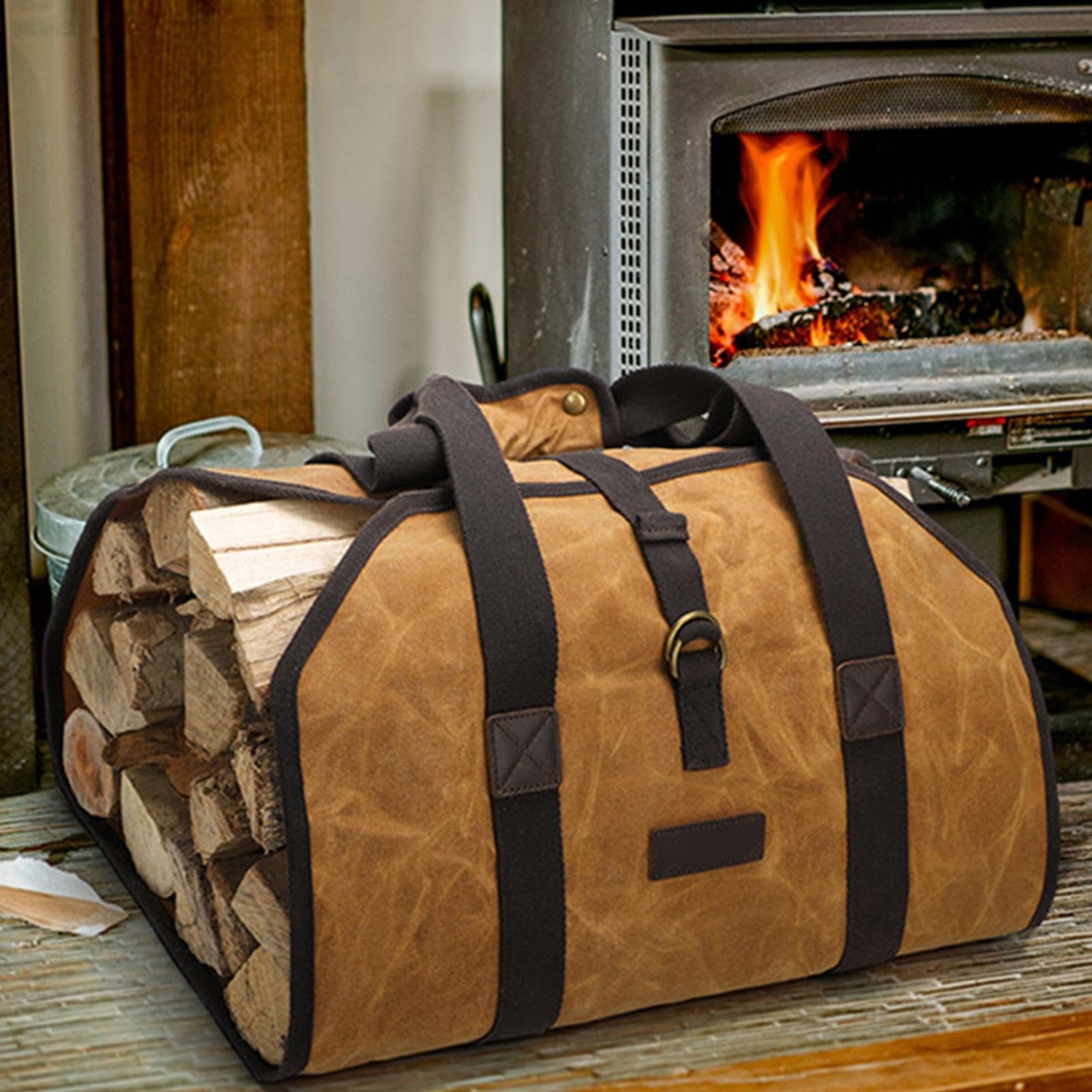 Borsa per il trasporto di legna da ardere, in tela cerata, impermeabile | con manici, per viaggi e campeggio