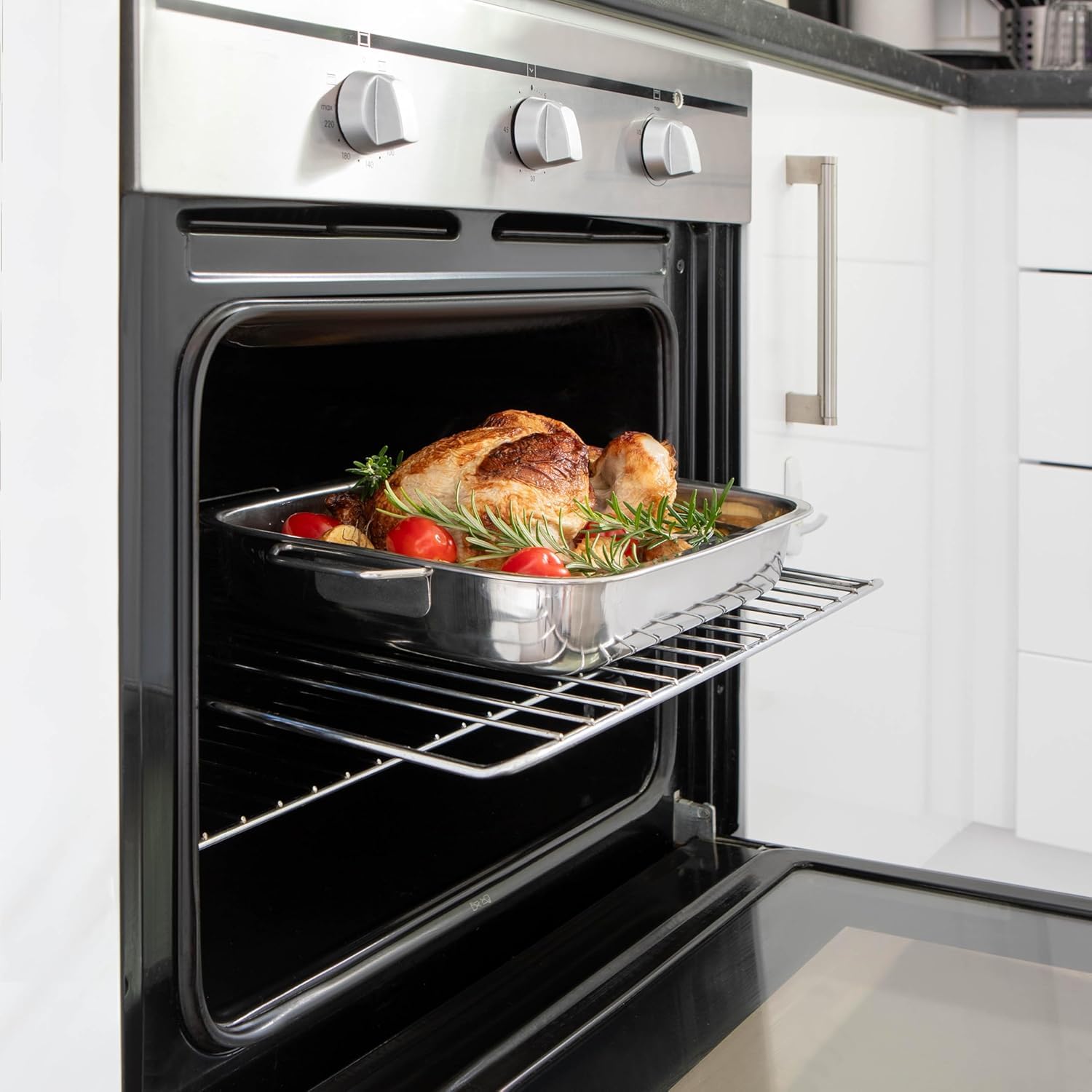 Stainless Steel Roasting Pan with Raised Bottom, 35cm Extra-Large Roaster & Baking Tray, Oven Safe, Reinforced Rim - Image 4