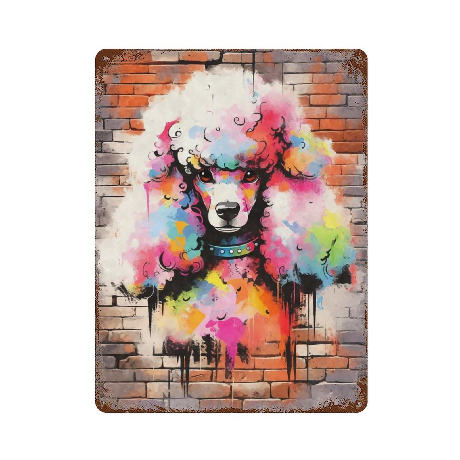 Poodle Graffiti Street Art 15.7"x11.8" Aged Metal Wall Plaque, Retro Wall Decor for Farmhouse, Kitchen And Entryway Decor