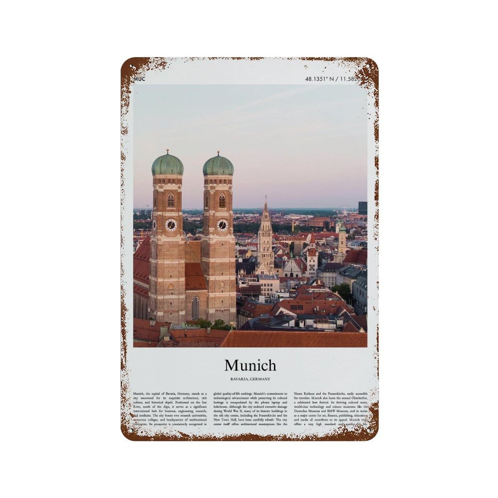 xiaoxiaoshen Munich Bavaria, Germany City Scenery Wall Decor Art Metal Tin Poster Modern Home Decor Art Home Bar Shop Decorations Vintage Sign 30x20cm