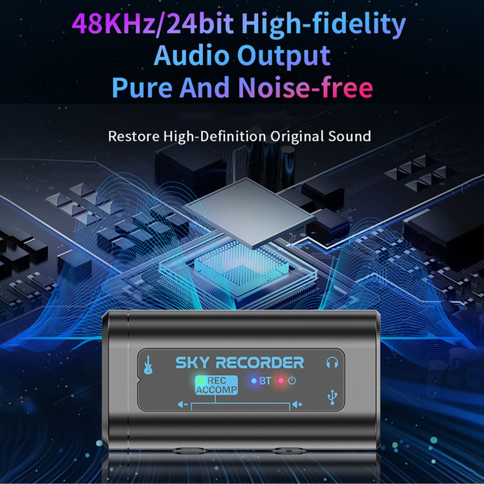 CHICIRIS Karta Dźwiękowa, Mini Interfejs Audio z Klipsem z Akompaniamentem BT 5.4 48 KHz 24-bitowy Dźwięk HD dla Tabletów-smartfonów Nagrywanie Strumieniowe na żywo