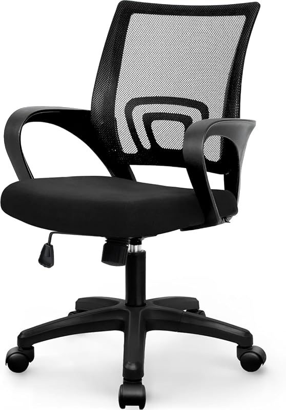 NEO CHAIR Silla de oficina para computadora Silla de escritorio ergonómica con respaldo medio, malla negra | Respaldo de malla transpirable con soporte lumbar, ajuste de altura, ruedas giratorias suaves para oficina en casa, estudio o configuración de juegos