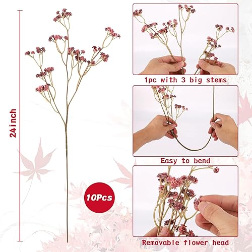 Miniatura 24 de N&T NIETING Babys Breath - Flores artificiales blancas, 10 ramos de gypsophila falsas de tacto real, arreglo de aliento de bebés para bodas