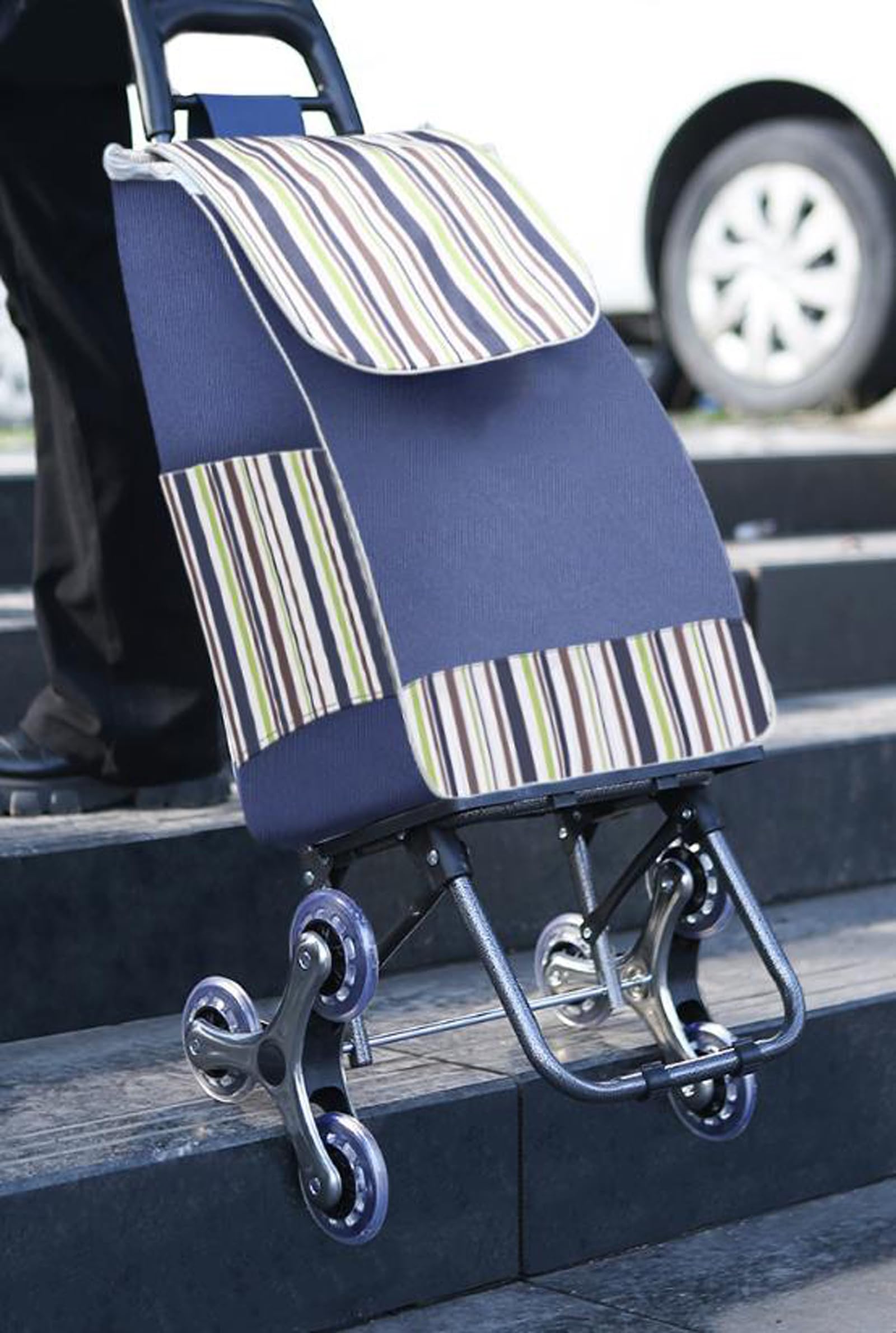 Lekki składany wózek na zakupy z 4 kołami dla seniorów – łatwy do wyciągania wózek spożywczy i wózek wspinaczkowy w kolorze niebieskim – wygodny transport dla osób starszych i niepełnosprawnych
