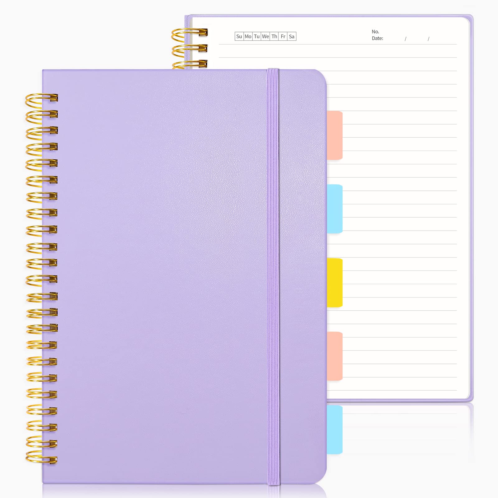 SUNEE Lined Spiral Journal/Notebooks - Journals for Work, Medium Purple Spiral Notebook Hardcover with Pocket, 100gsm Thick Paper, 80 Sheets/160 Pages, 5.83" x 8.5"