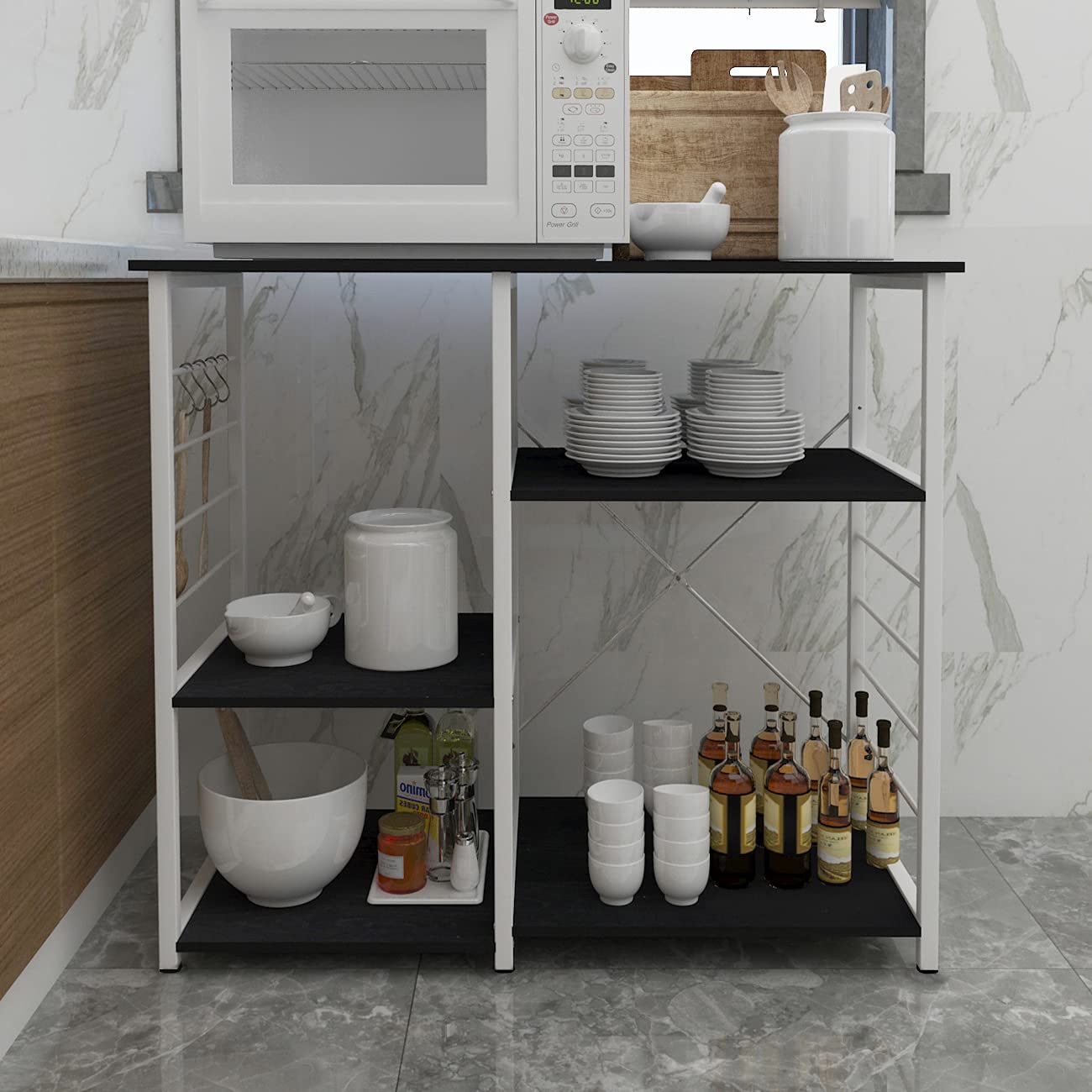 SogesHome Küchenregal Aufbewahrungsregal Kücheninsel Küchenofen Küchenschrank Bäckerregal Aufbewahrungswagen Organizer Multifunktionales Lagerregal 90 x 40 x 83 cm,SH-171-BK