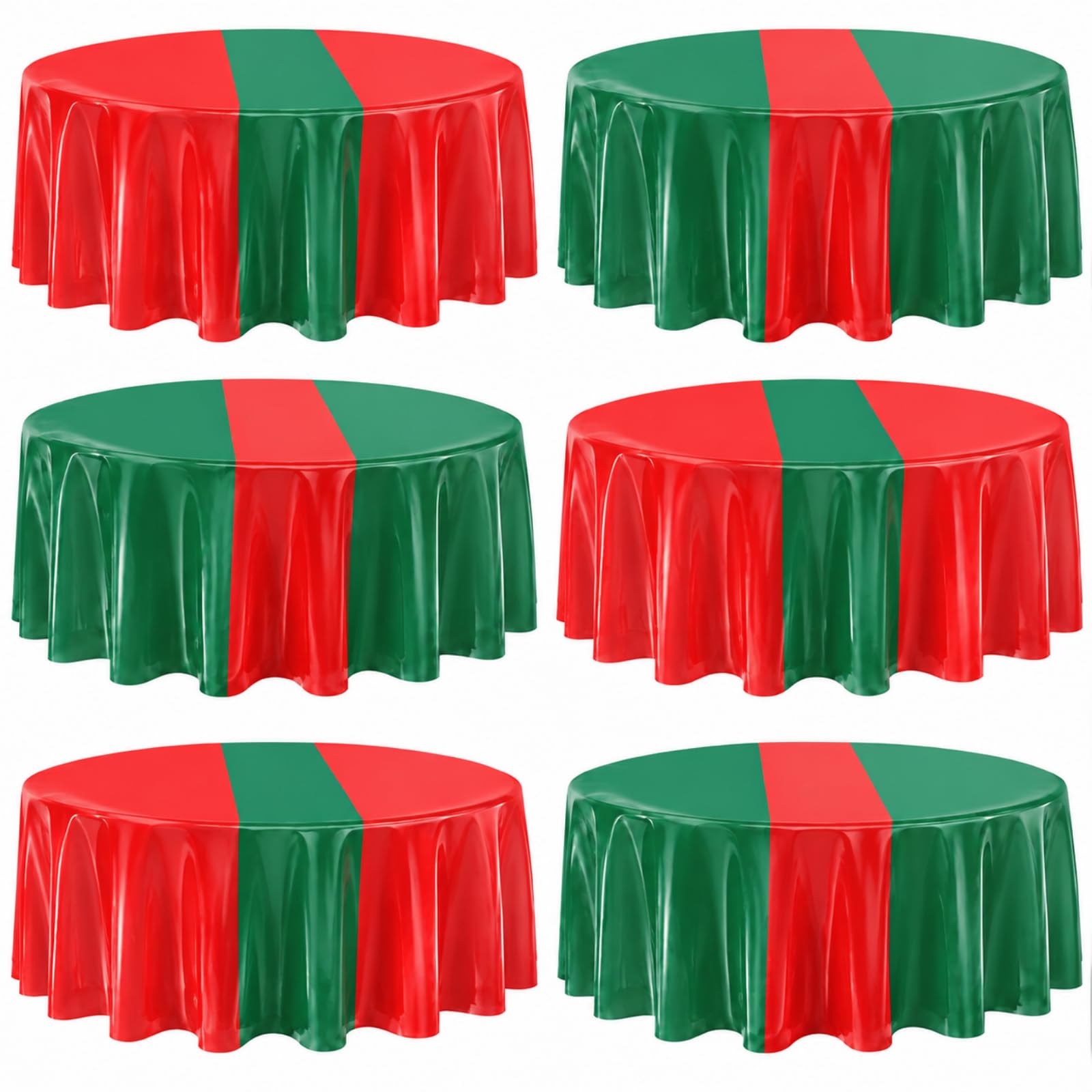 Remagr 6 Pcs Round Plastic Tablecloth 84 Inch Table Cover, Red,Green