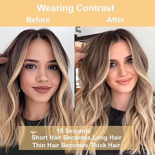 Miniatura 5 de 4 extensiones de cabello con clip de 20 pulgadas, extensiones de cabello sintético grueso con clip, para mujer (marrón chocolate degradado a rubio