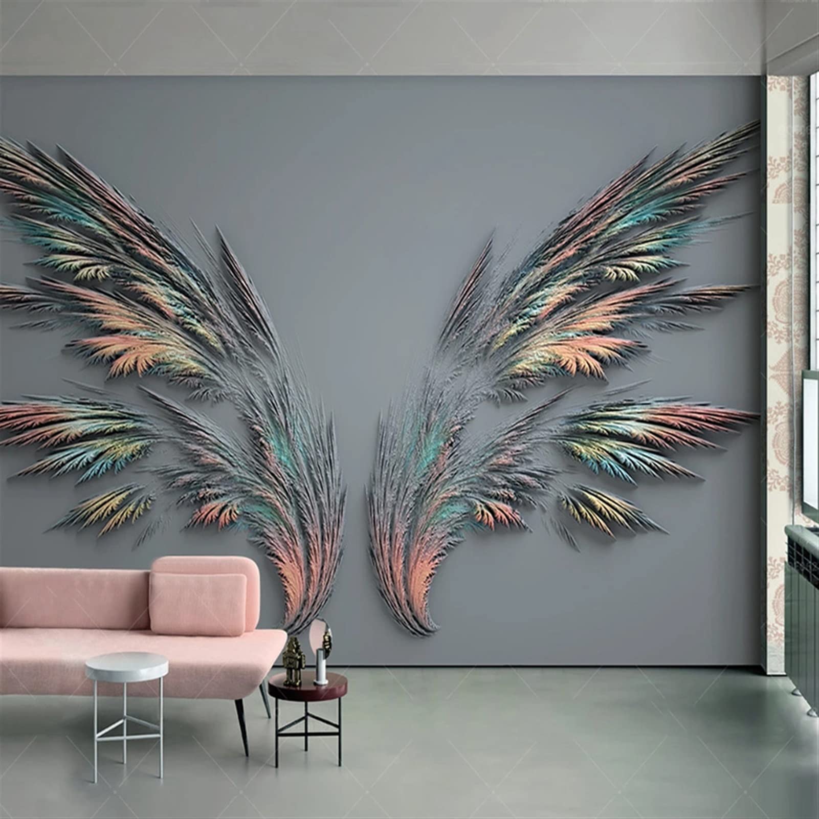 Wandtattoo 3D Relief Federflügel Wandbild Tapete Wohnzimmer Schlafzimmer Abstrakte Kunst Hintergrund Wandaufkleber wasserdichte Wandgemälde Wandaufkleber