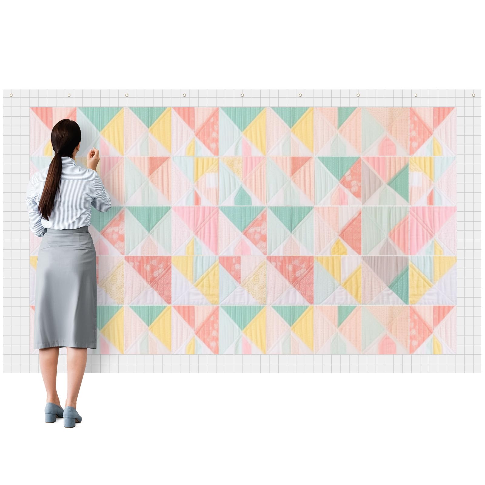 Buryeah 1 Pcs Quilt Design Wall, White, 106 x 60 Inches, 2 in Grid Lines