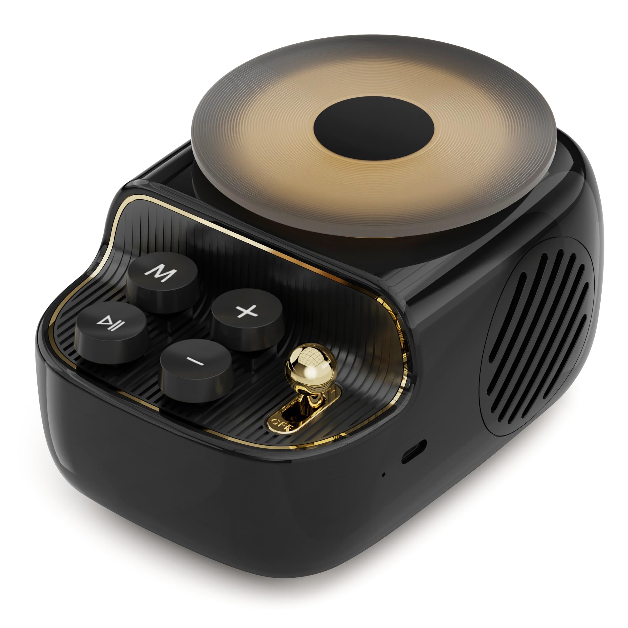 COLSUR Altavoz Bluetooth con Luz Nocturna Regalo Mujer Amiga 3 EN 1 Mini Altavoces Bluetooth con Aspecto de Plato Giratorio Vintage con Bandeja Difusora de Aceites Esenciales para Decoración (Negro)