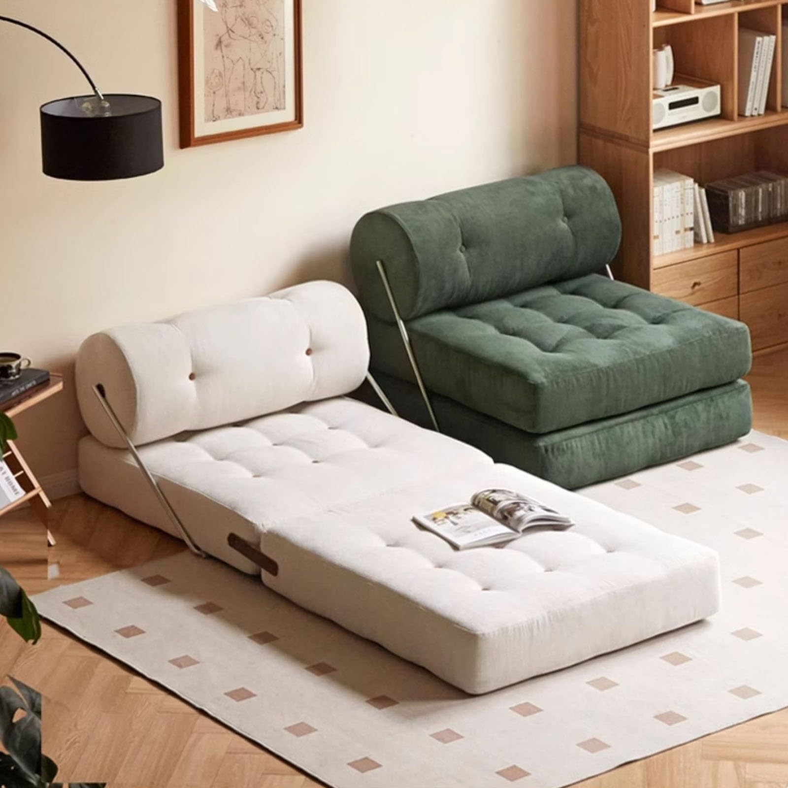 Divano Letto da Terra, Divano Letto Pigro Pieghevole, Divano da Terra Regolabile con Struttura in Metallo, Chaise Lounge Convertibile for Soggiorno, Camera da Letto, Balcone ( Color : Green-A )