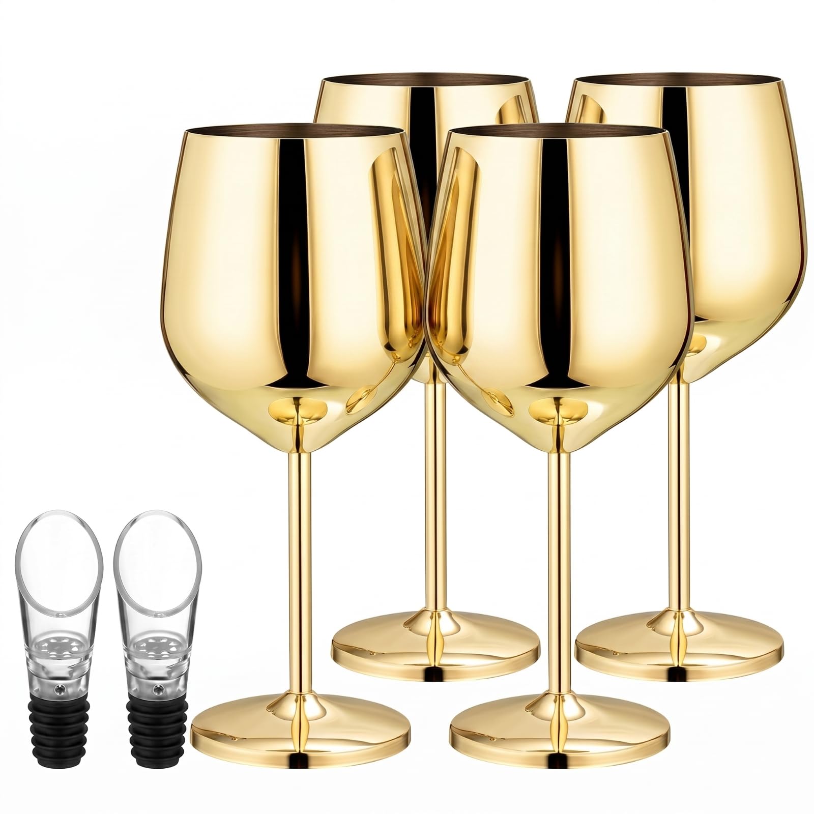 Verres à vin en métal doré incassables avec aérateurs haut de gamme