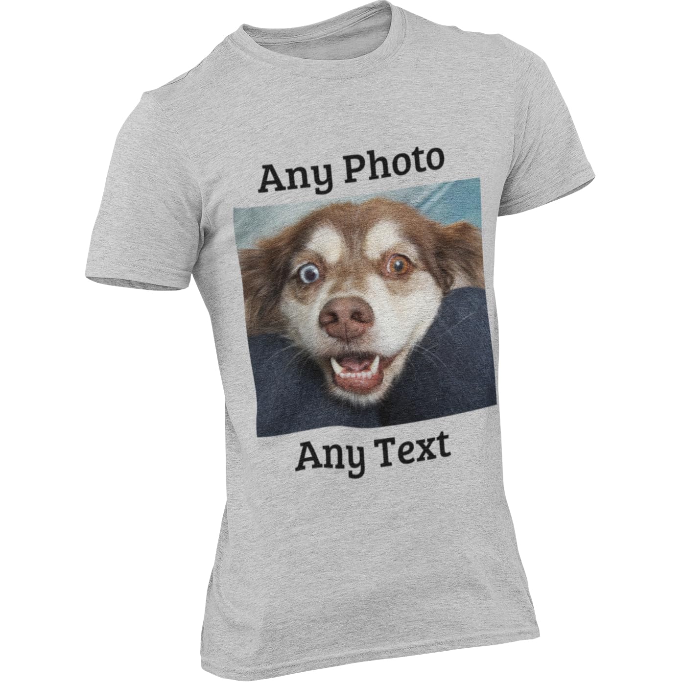 Personalised T-Shirt in Heather Grey Upload Your Photo and Text - DTG Printed Large