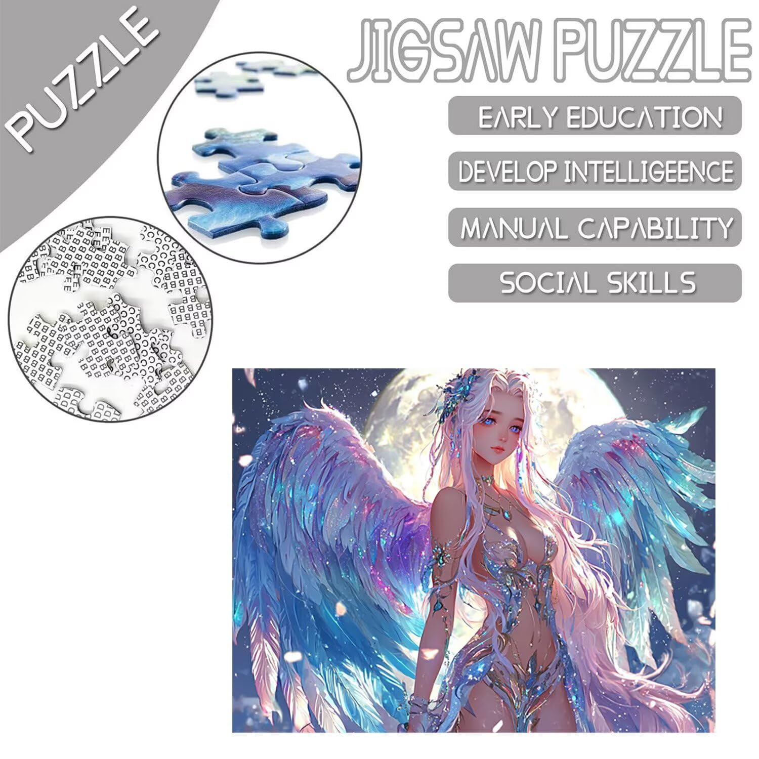 Puzzle 156 x 105 cm, 5000 sztuk puzzli dla dorosłych, prezent rocznicowy, prezent świąteczny, dekoracja domu, zapobieganie degeneracji mózgu u osób starszych (Anioł księżyc) w-979
