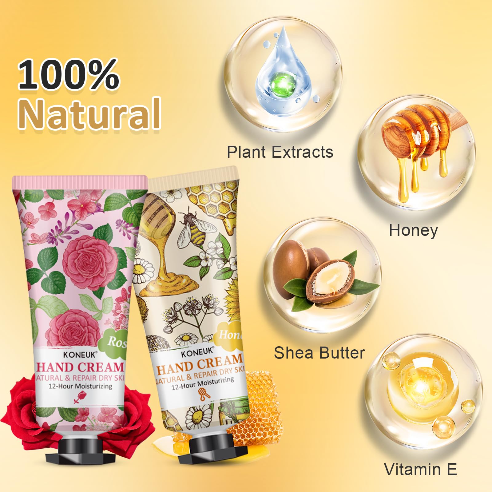 KONEUK 8 Pack Hand Cream Gifts Set for Women, Mini Hand Lotion Travel Size for Dry Cracked Hands, Bulk Hand Cream for Mothers Day Gifts, Bridal Shower Favors, Birthday Gifts, Teacher Gifts