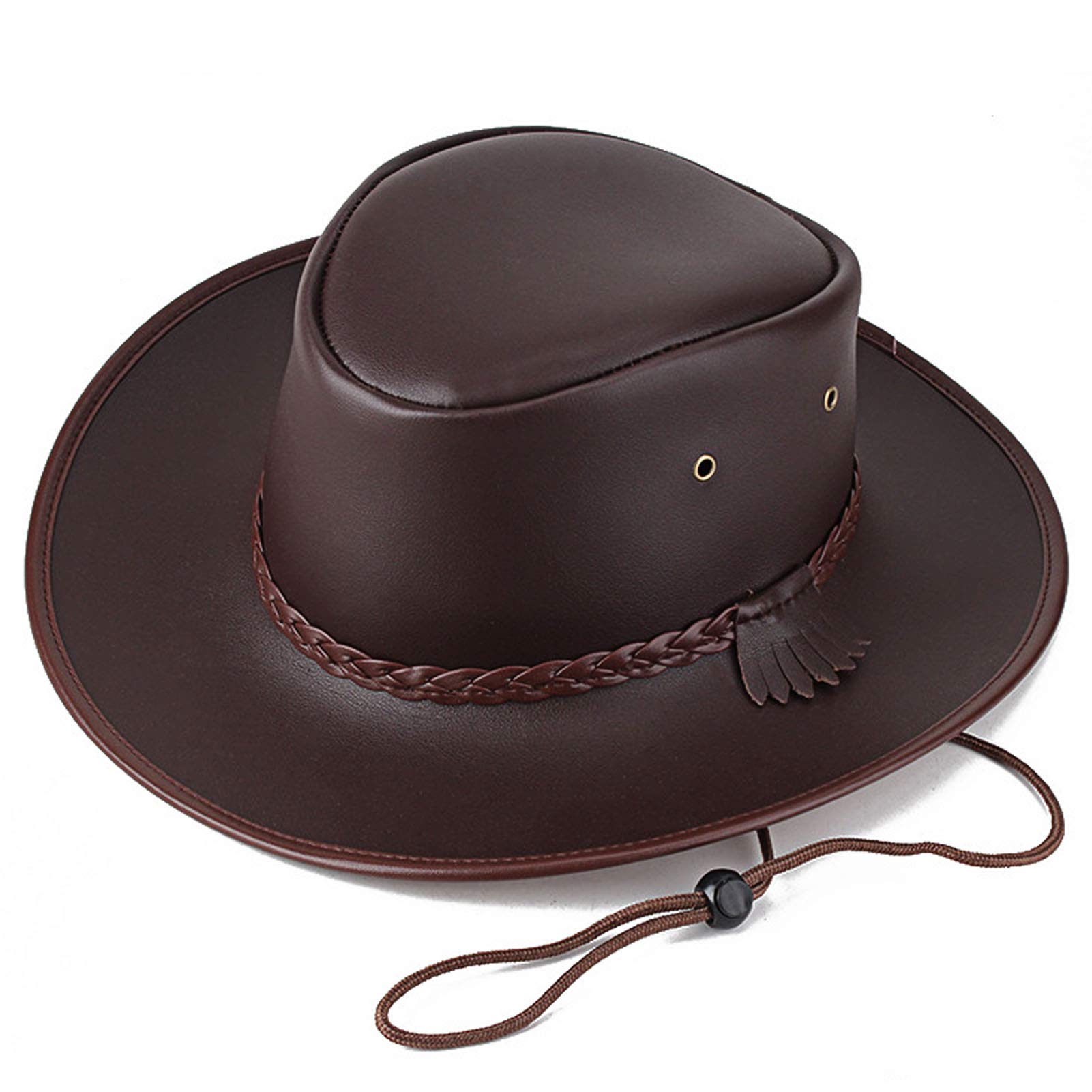 IgtazyCowboy Hats for Men and Women, Western Leather Outback Wide Brim Rain Cap