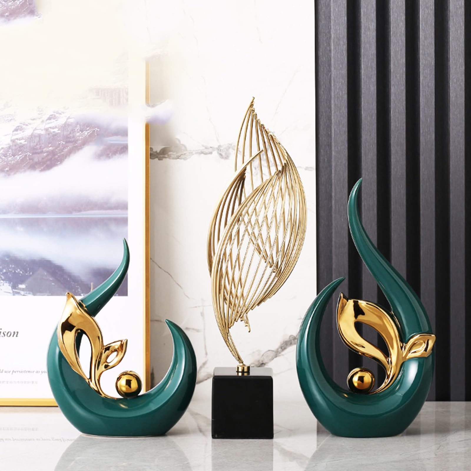 Scultura in Ceramica, Sculture astratte Moderne Deco, per Oggetti Decorativi per Ufficio, Decorazione Soggiorno, Camera da Letto, Appartamento,Verde