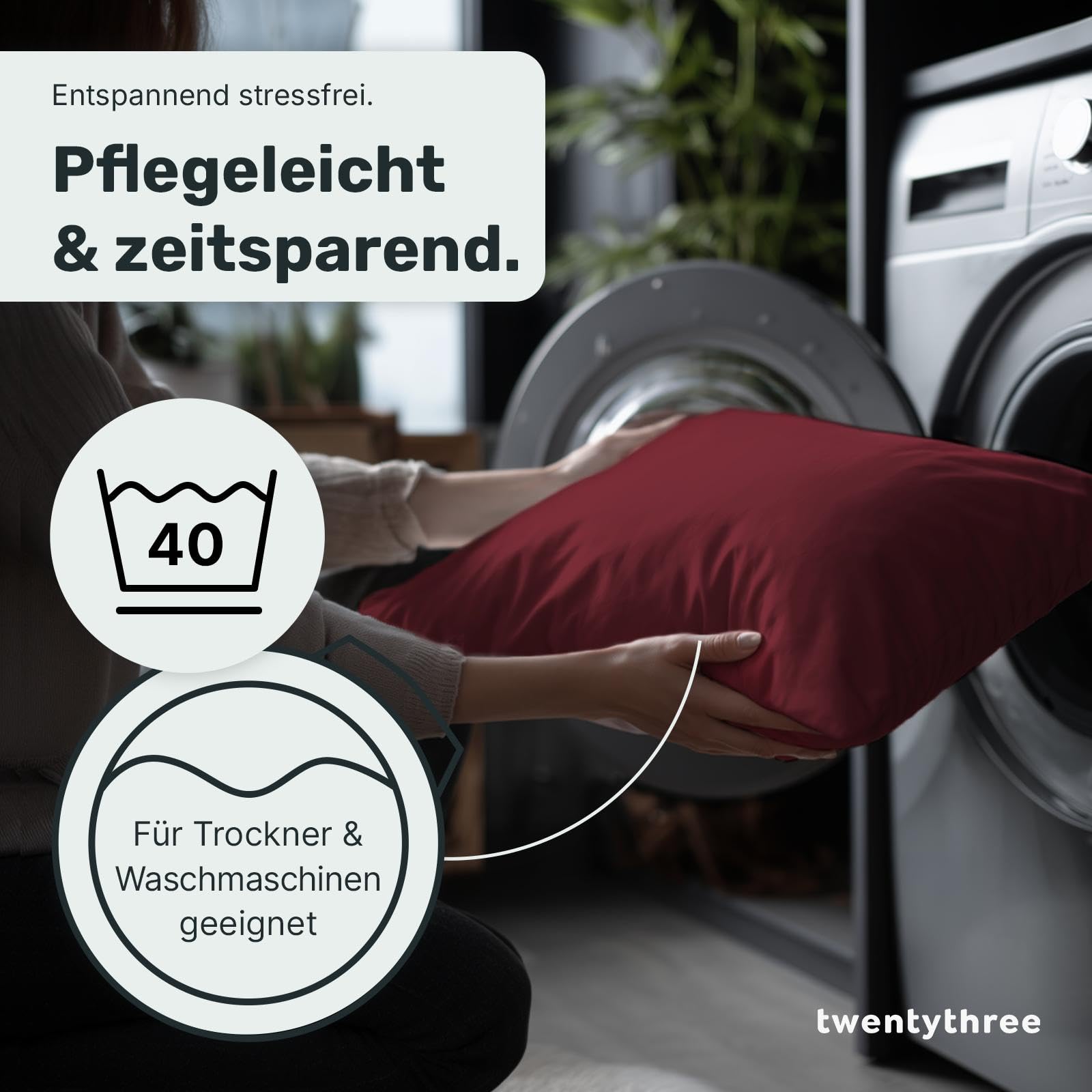 twenty:three® | Kissenbezug (2X) 40x80 cm Biking Red - 100% Tencel™ Lyocell (Lyocellfasern) - Kissenhülle, Kopfkissenbezug, Reißverschluss, Ultraweich, Hochwertig, Ganzjährig