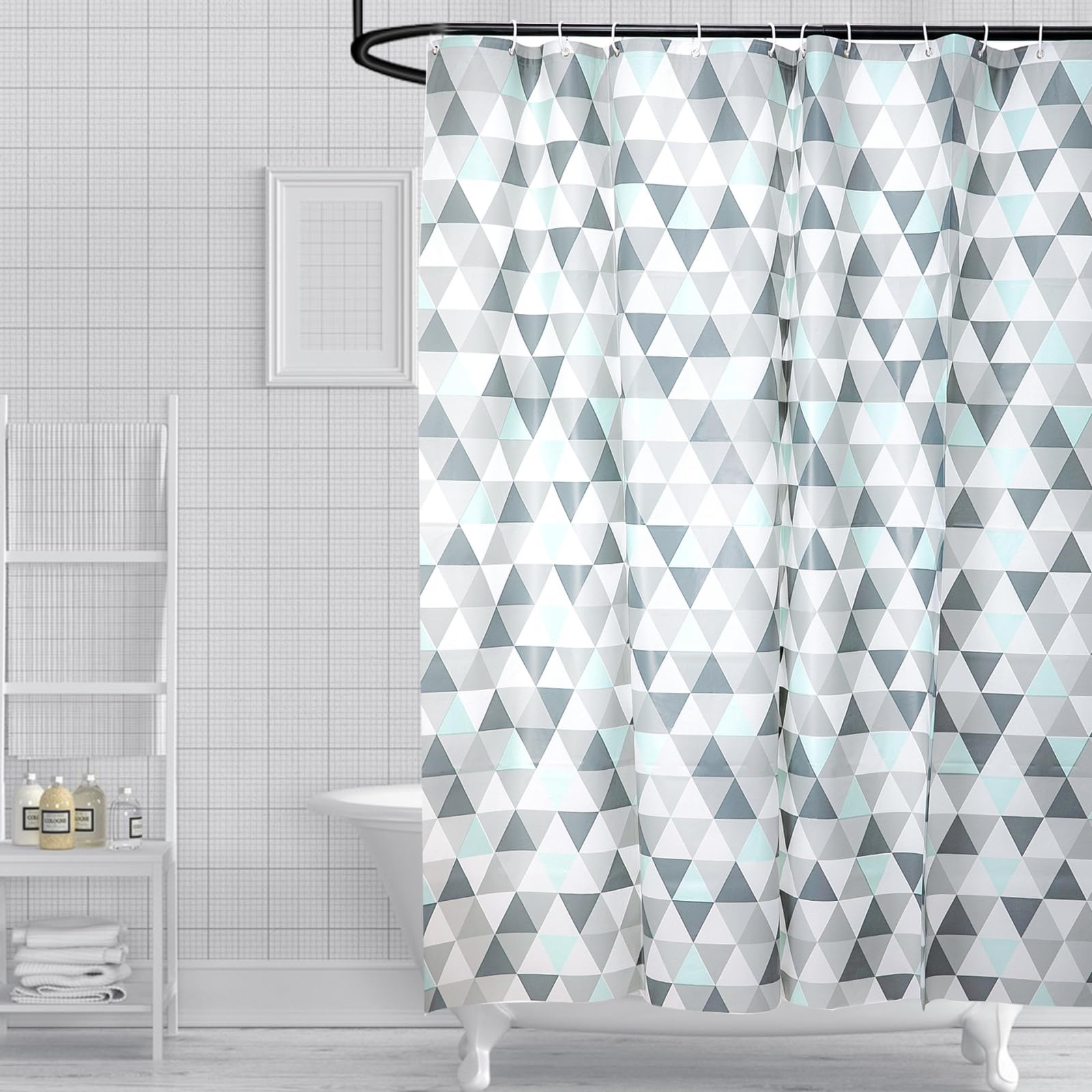 Rideau douche 180x220 triangle gris en tissu polyester imperméable pour salle de bain