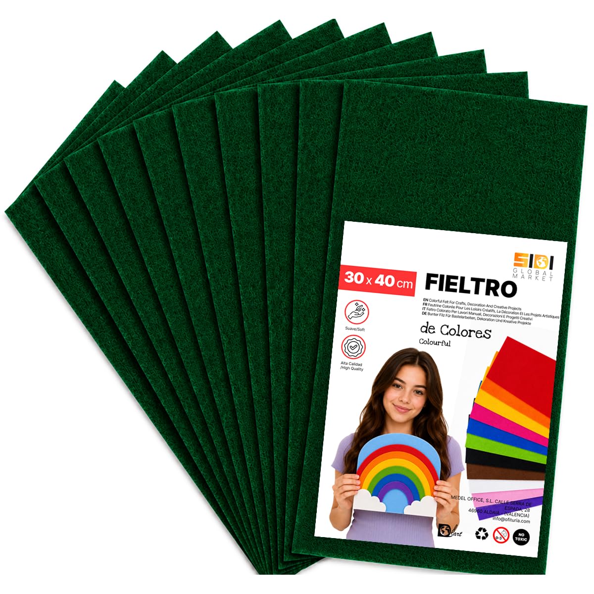 SIDI Fieltro Verde Oscuro 40 Láminas 40x30 Tela Manualidades DIY