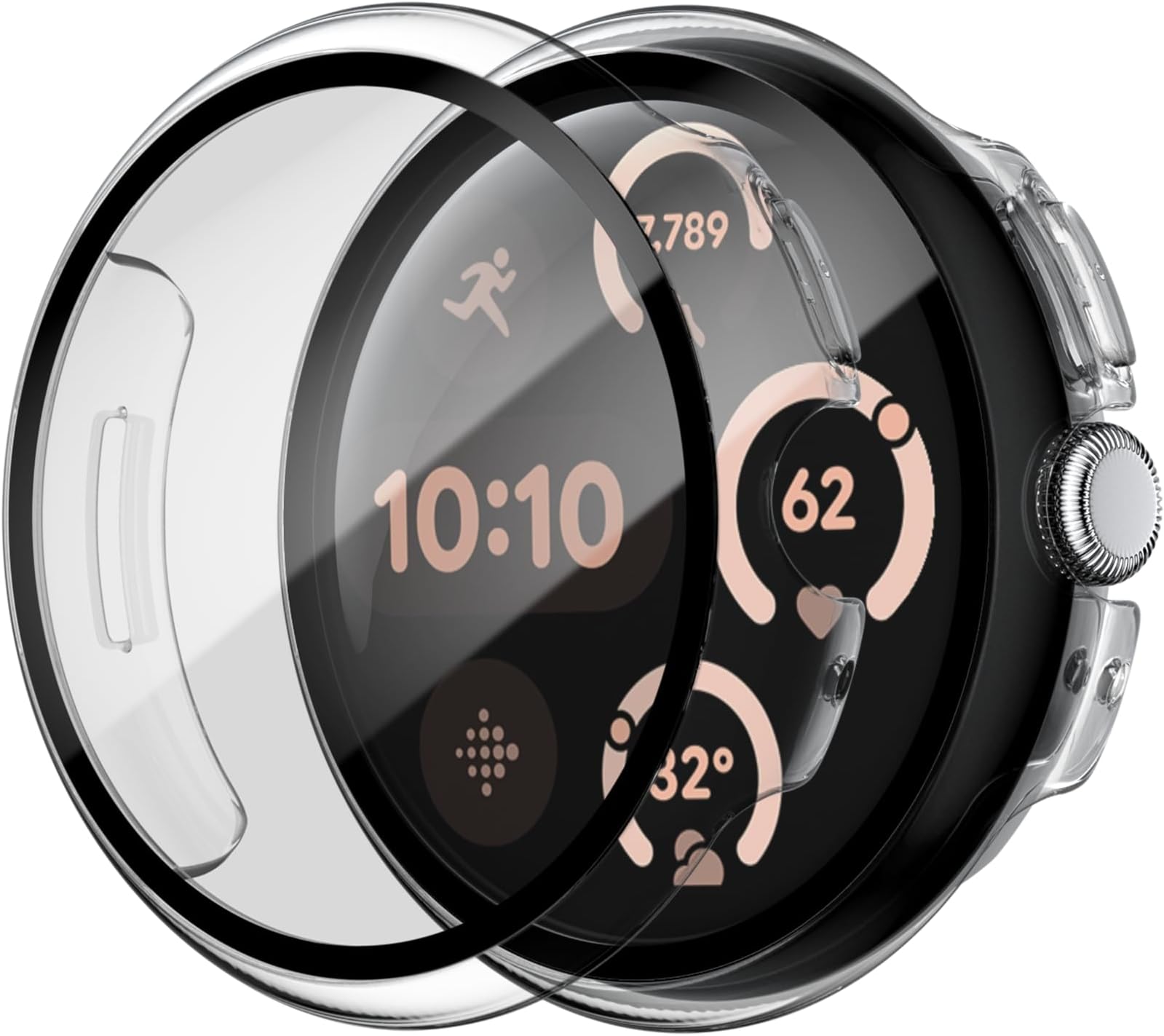 HASDON 2 Pack Hard PC Case for Google Pixel Watch 3 (2024) 45mm with Tempered Glass Screen Protector, High Sensitive Full Coverage Protective Bumper Cover for Pixel Watch 3 45mm Accessories