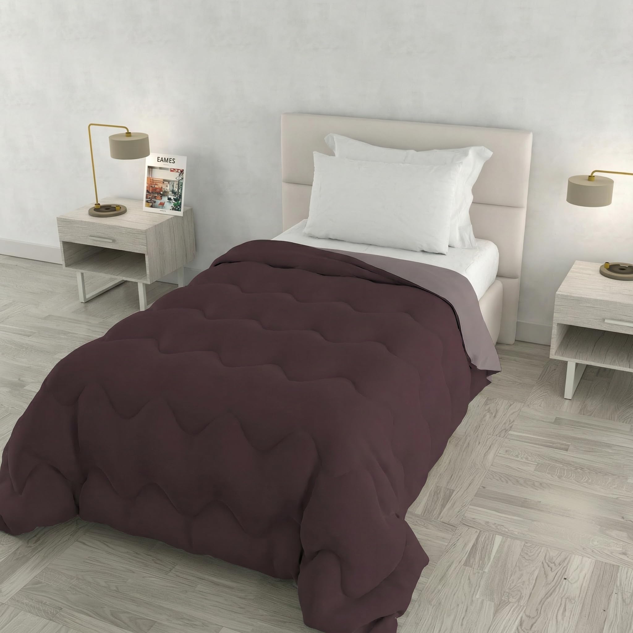 ZOE Winter Quilt Made in Italy Two-Tone Double-Sided Padded Duvet 250 g – Single Bed Quilt 160 x 250 cm – Machine Washable – Wine/Antique Pink