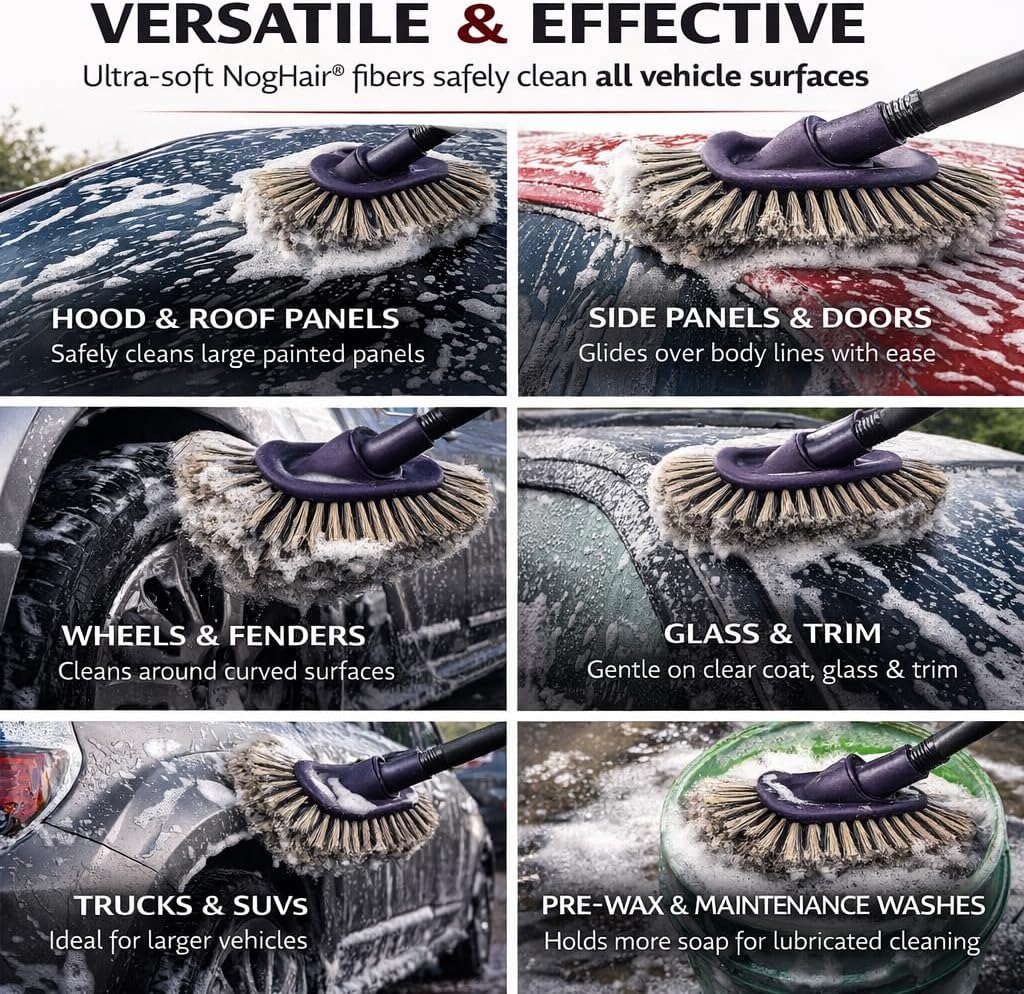 Hi-Tech NogHair Wash Brush – 14" Multi-Level Car Wash Brush TB-14X3CR – Soft Bristles for Scratch-Free Cleaning – for Cars, Trucks & SUVs – Fits Threaded Handle