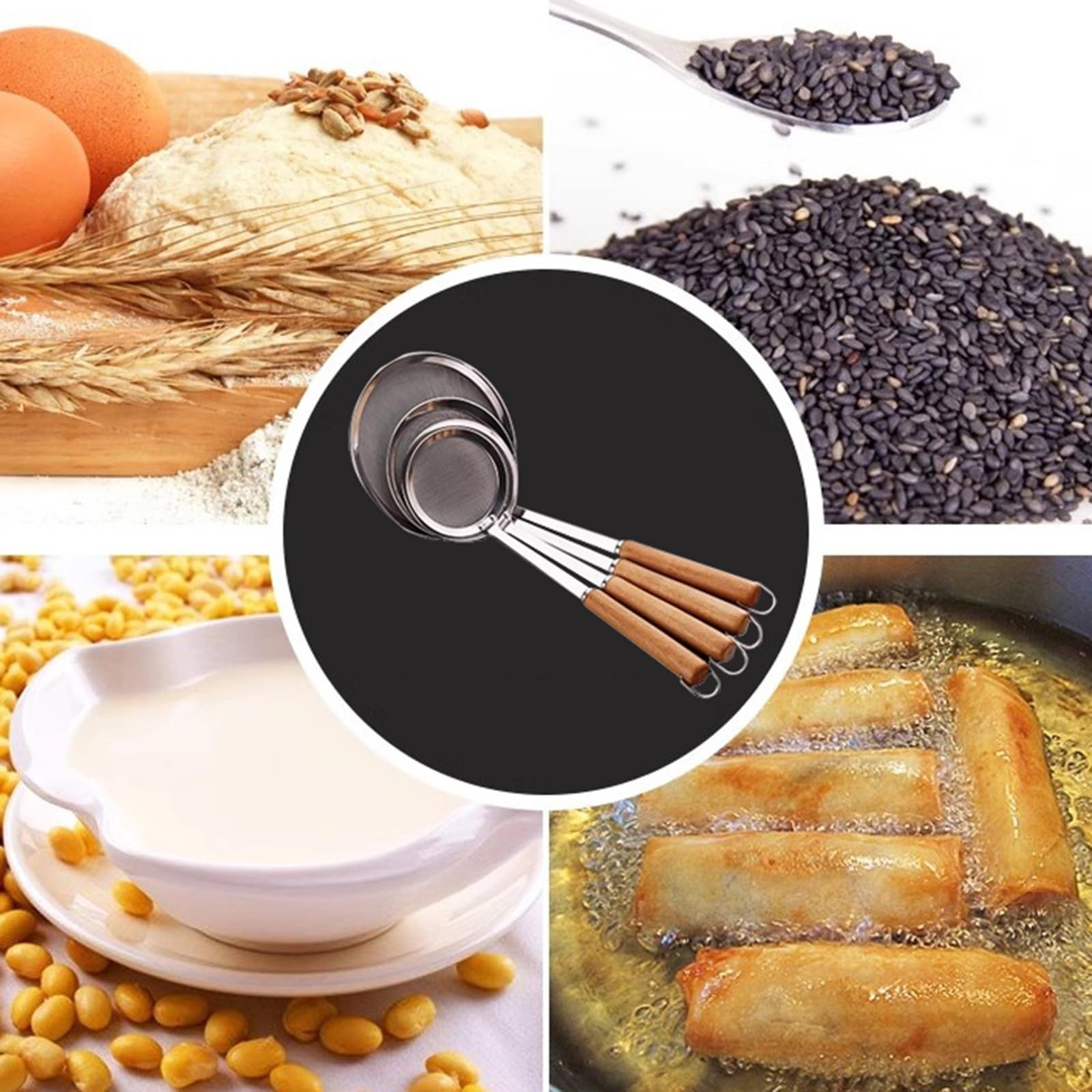 Juego de 4 tamices y coladores, colador de malla fina, colador doméstico, juego de tamiz fino, colador de cocina y hogar hecho de acero inoxidable para cocinar, quinua