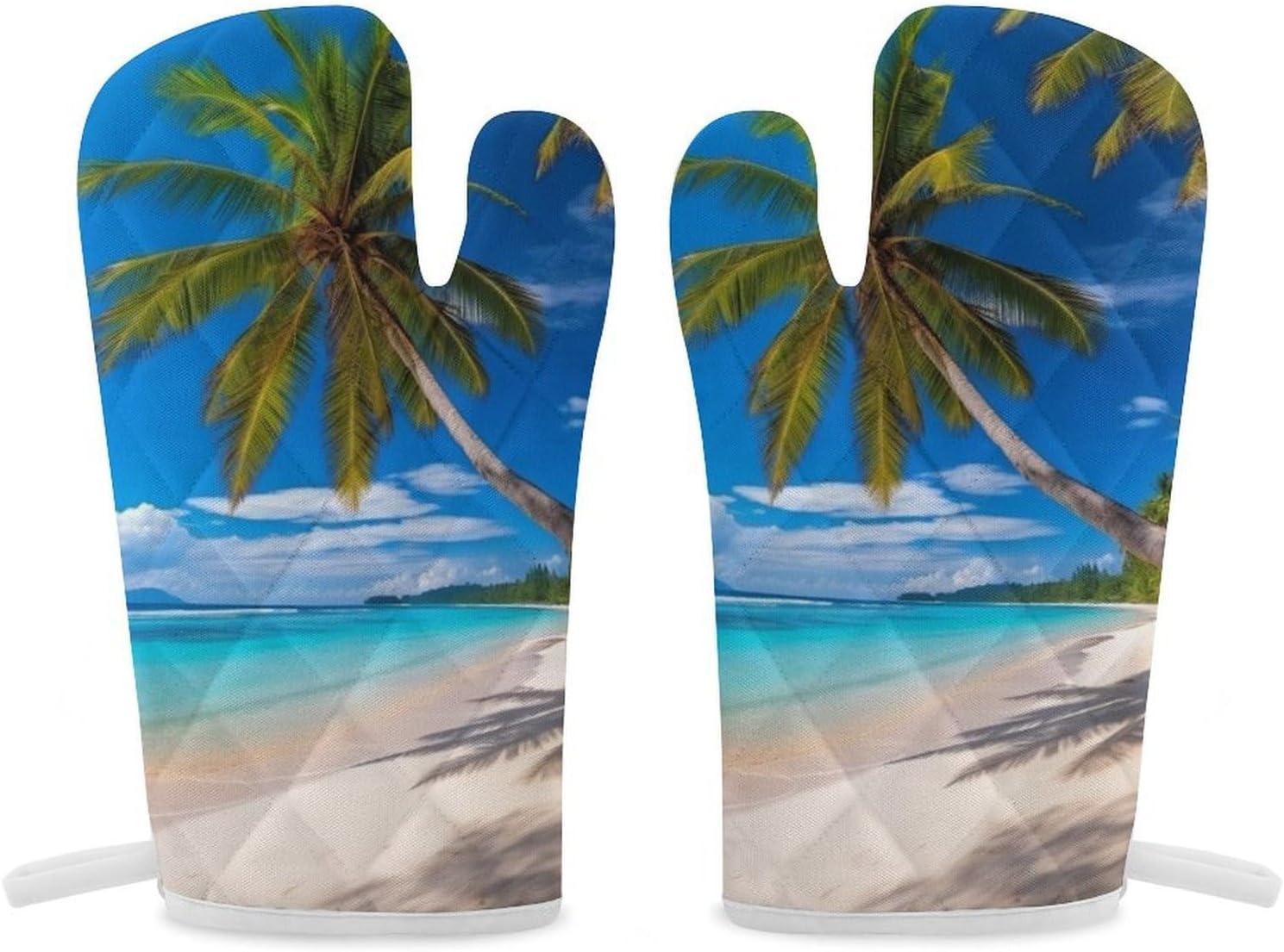2 Pcs Oven Mitts Heat Resistant Kitchen Gloves Soft Safety Beach and Coconut Tree Oven Glove for Microwave, Barbecue