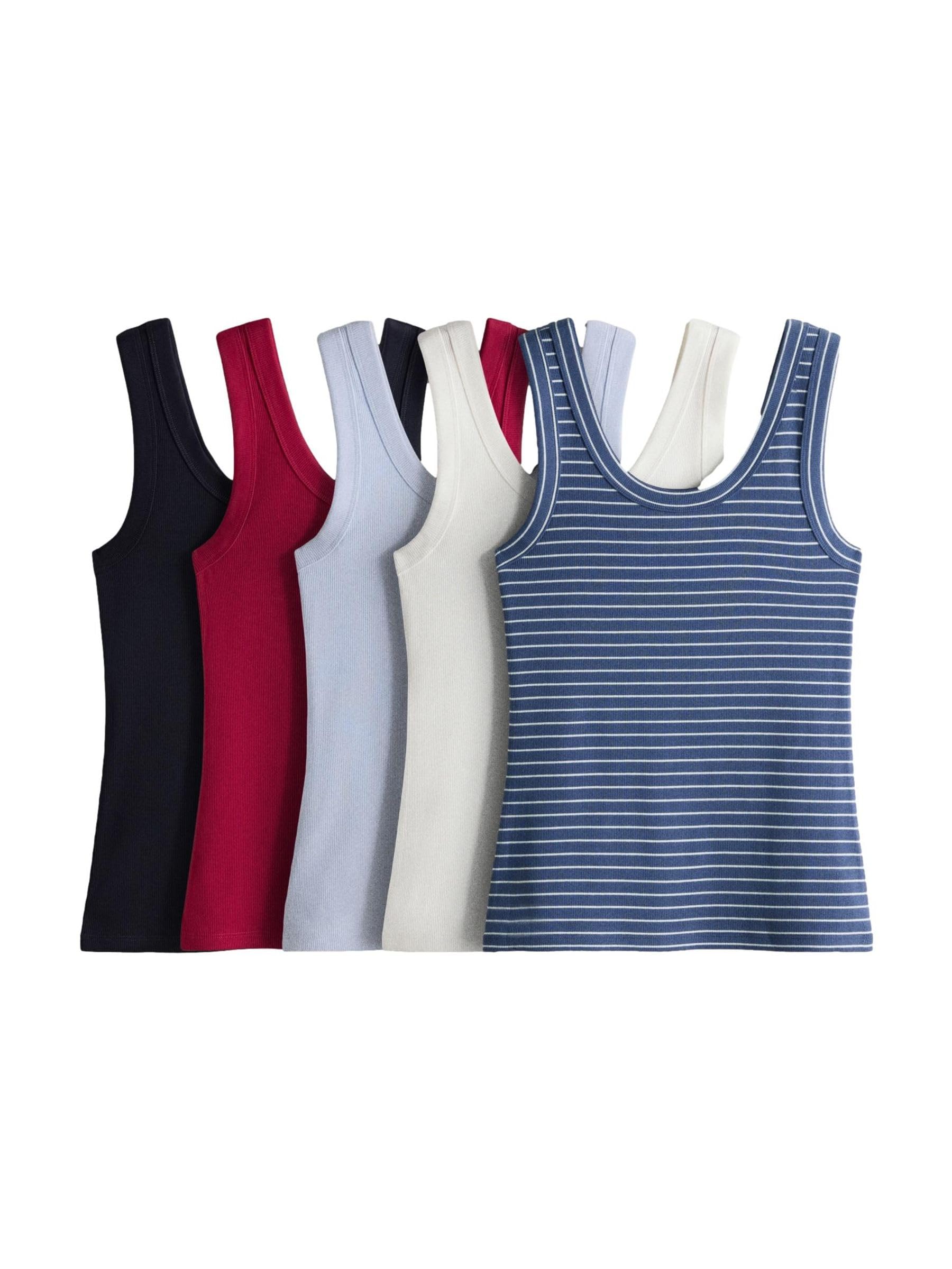 THE SET Donne Confezione da 5 canotte a coste con scollo rotondo