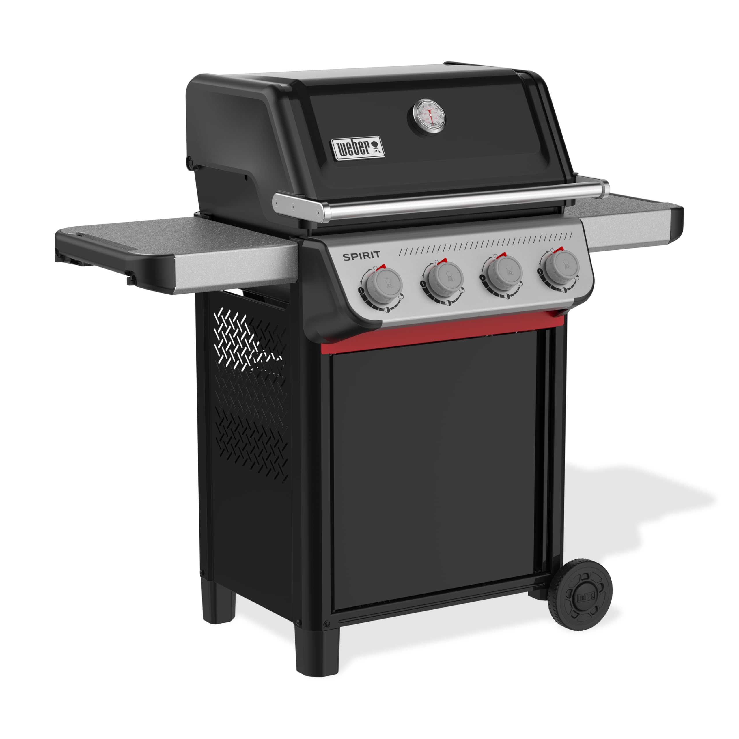 Weber Spirit E-410 barbacoa de gas, 4 quemadores, superficie de cocción de 51 x 46 cm, termómetro en la tapa, 2 ruedas - Negro/Plata (1500891)