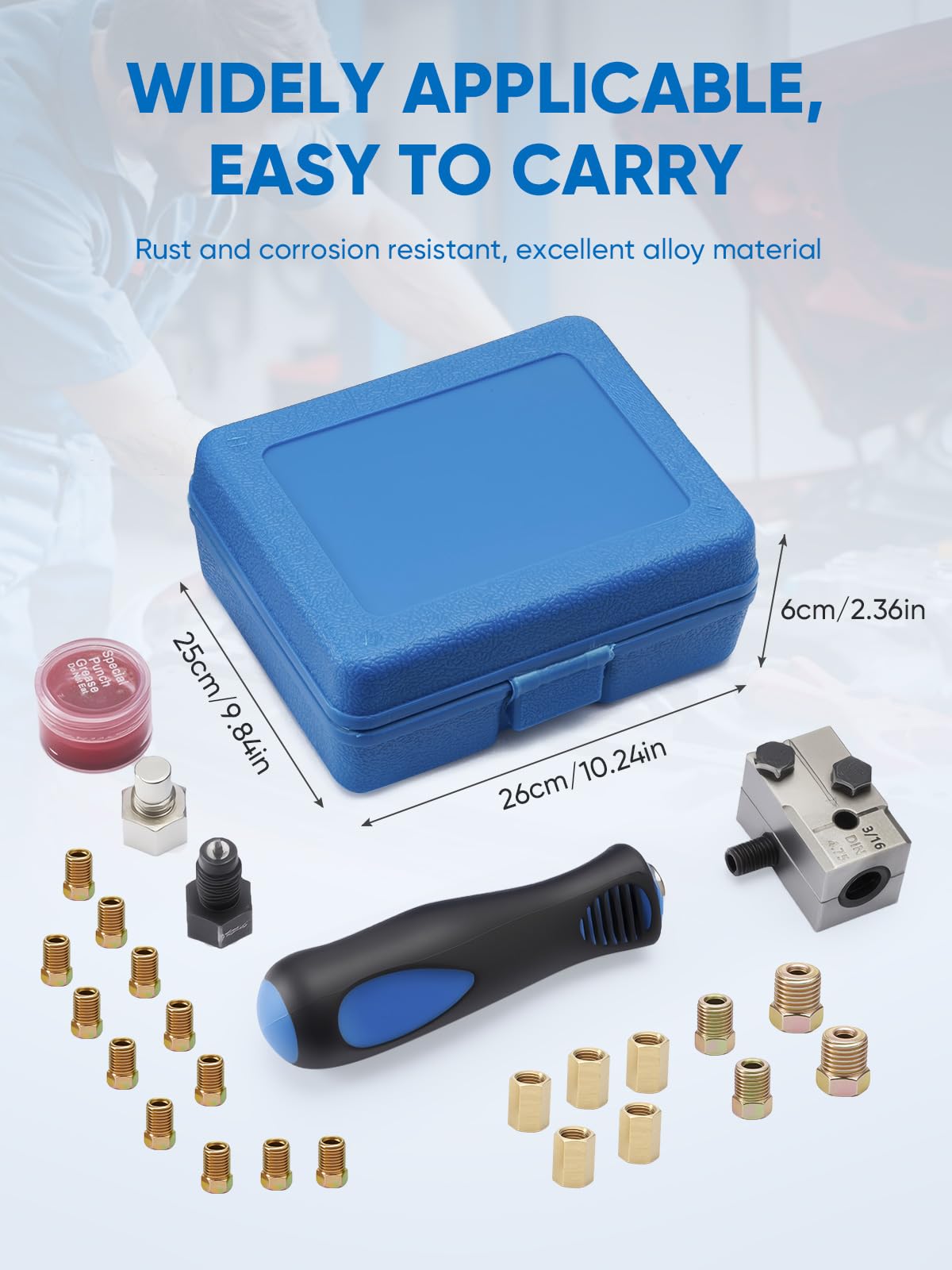 Outils D'évasement de Tuyaux de Freins Frein pour Evasement DIN - 4,75 mm - Kit Universel de Sertissage Conduites de Frein, 7,62 m - Diamètre, 4,75 mm - avec 16 Connecteurs + 5 Connecteurs