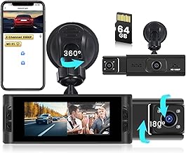 WiFi Car Dashcam Front Interior 64G SD Card, 2 Channel Dash Cam with 1080P 3.16" Screen, Car Camera Night Vision, Built-in WiFi/APP, Loop Recording, Motion Detection