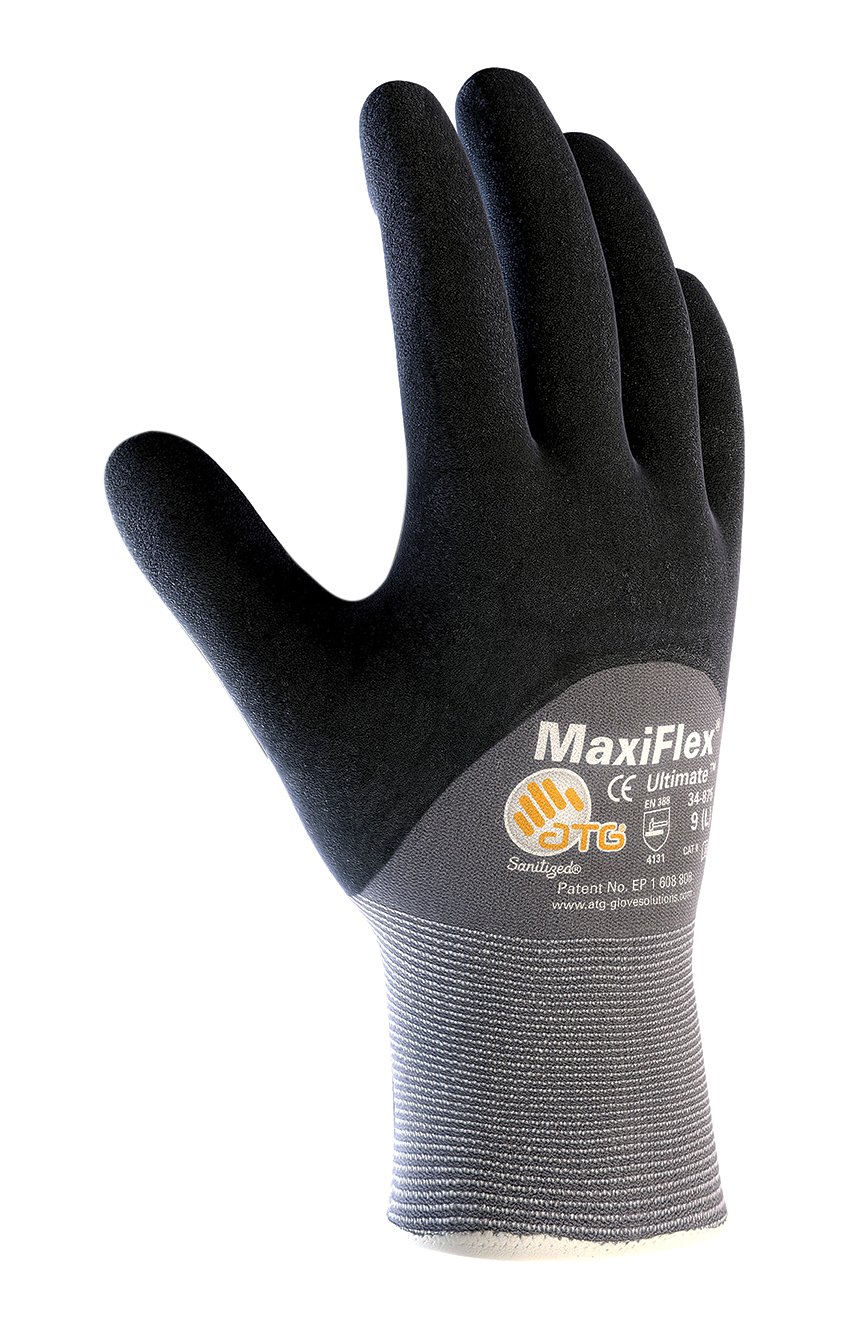 ATG 34-875/XXS Maxiflex Ultimate, 15G Gray Nylon Shell, 3/4 Black Nitrile Micro-Foam Gray XXS