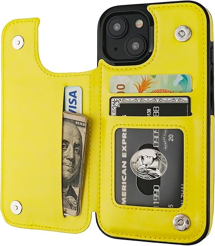 Miniatura 8 de Funda tipo cartera compatible con iPhone 15 con soporte para tarjetas, funda de piel sintética con ranuras para tarjetas, doble cierre magnético y