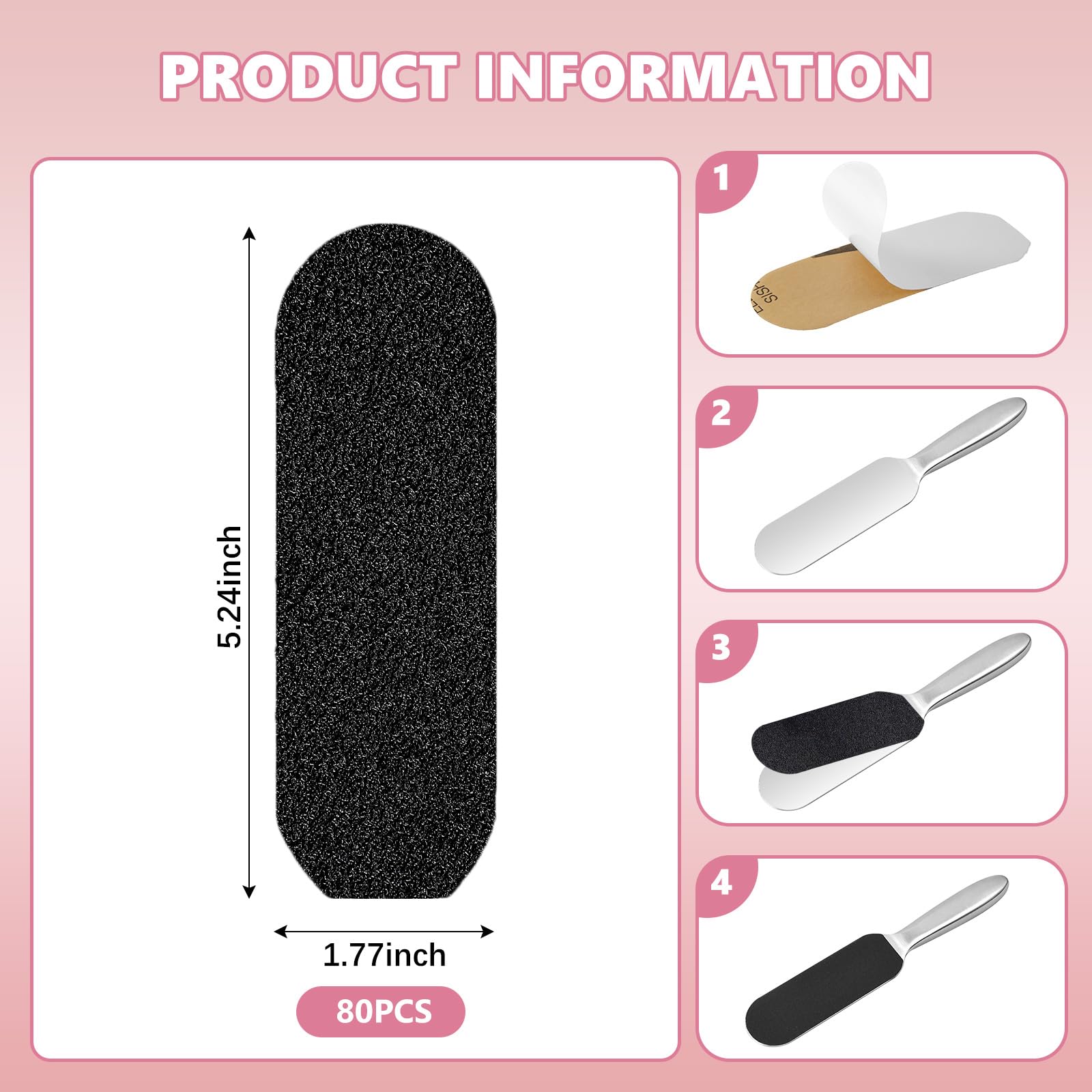 Flutesan 80 piezas de repuesto de limas de pie de acero inoxidable, almohadillas de repuesto de lima de pie negras, almohadillas de repuesto de lima de pie de doble cara reutilizables para pedicura