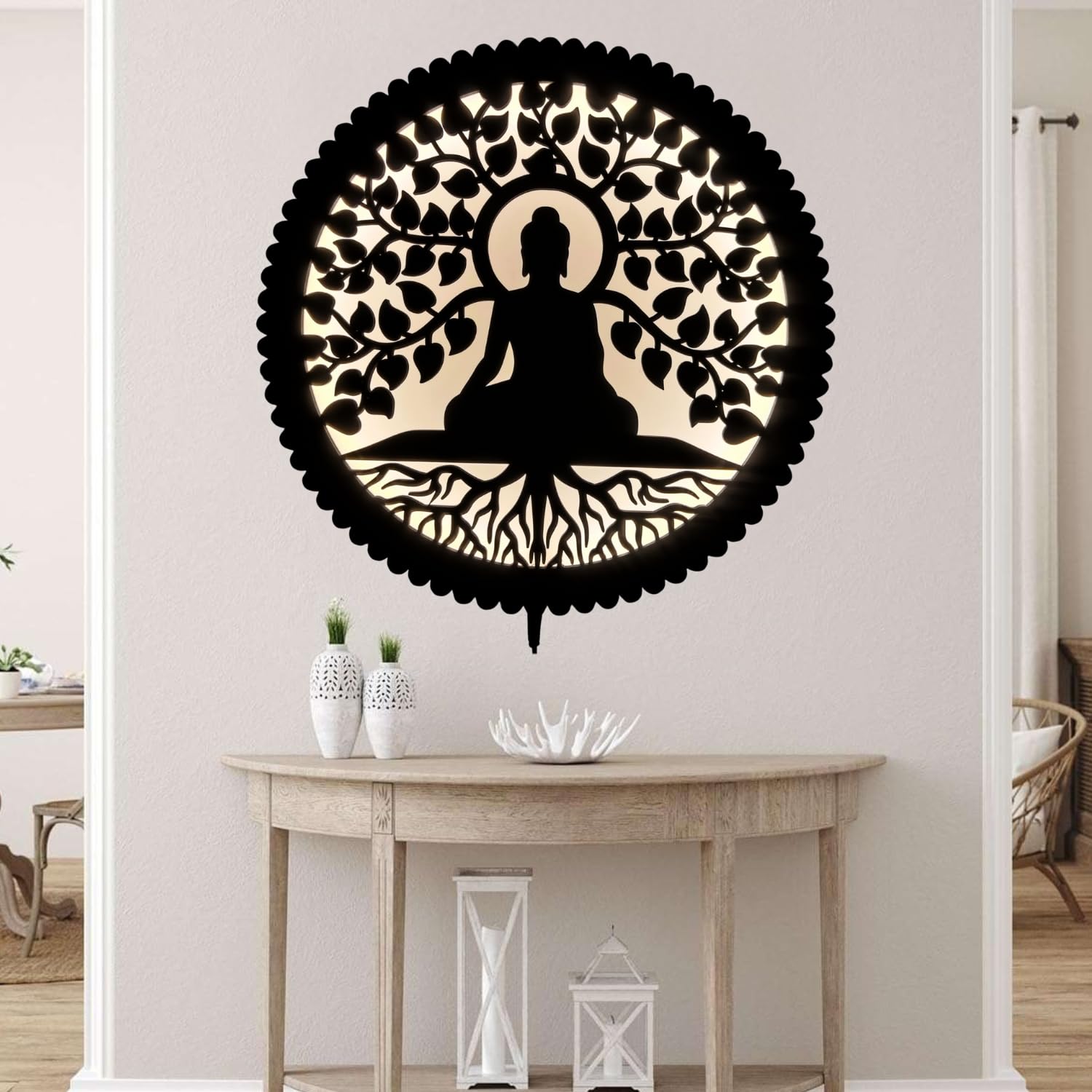 LASER ART Wall Backlit | Spiritual Wall Hanging Decoration | Divine Wall Decor Item for Living Room, Bedroom, Office, Temple and Meditation Room | Vastu Decorative Wall Art with LED Light 3