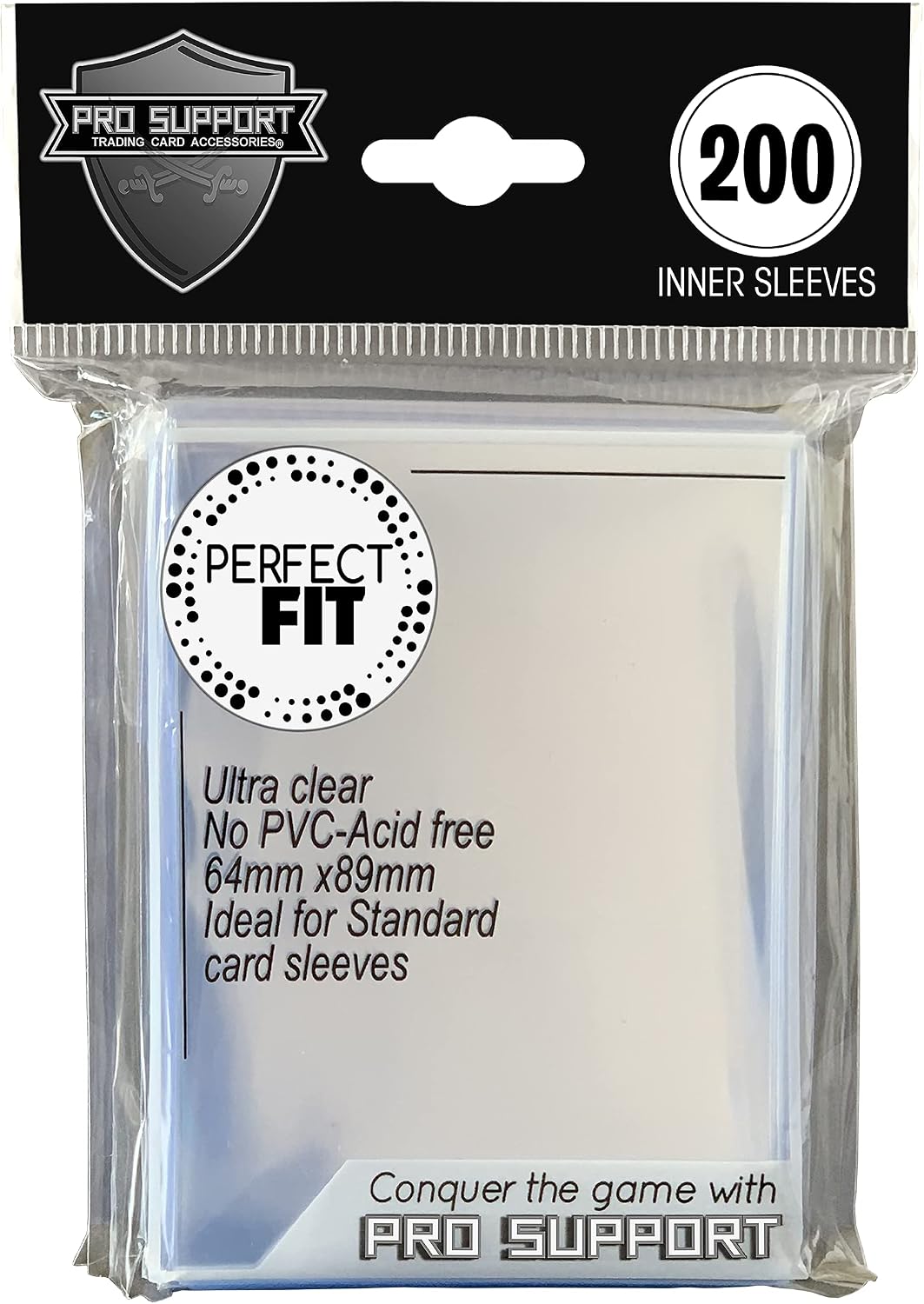 200 Premium Ultra Clear, Perfect for Double sleeving, fits Standard Size Trading Cards Magic The Gathering, Pokemon, Dragon Ball Super by Pro Support