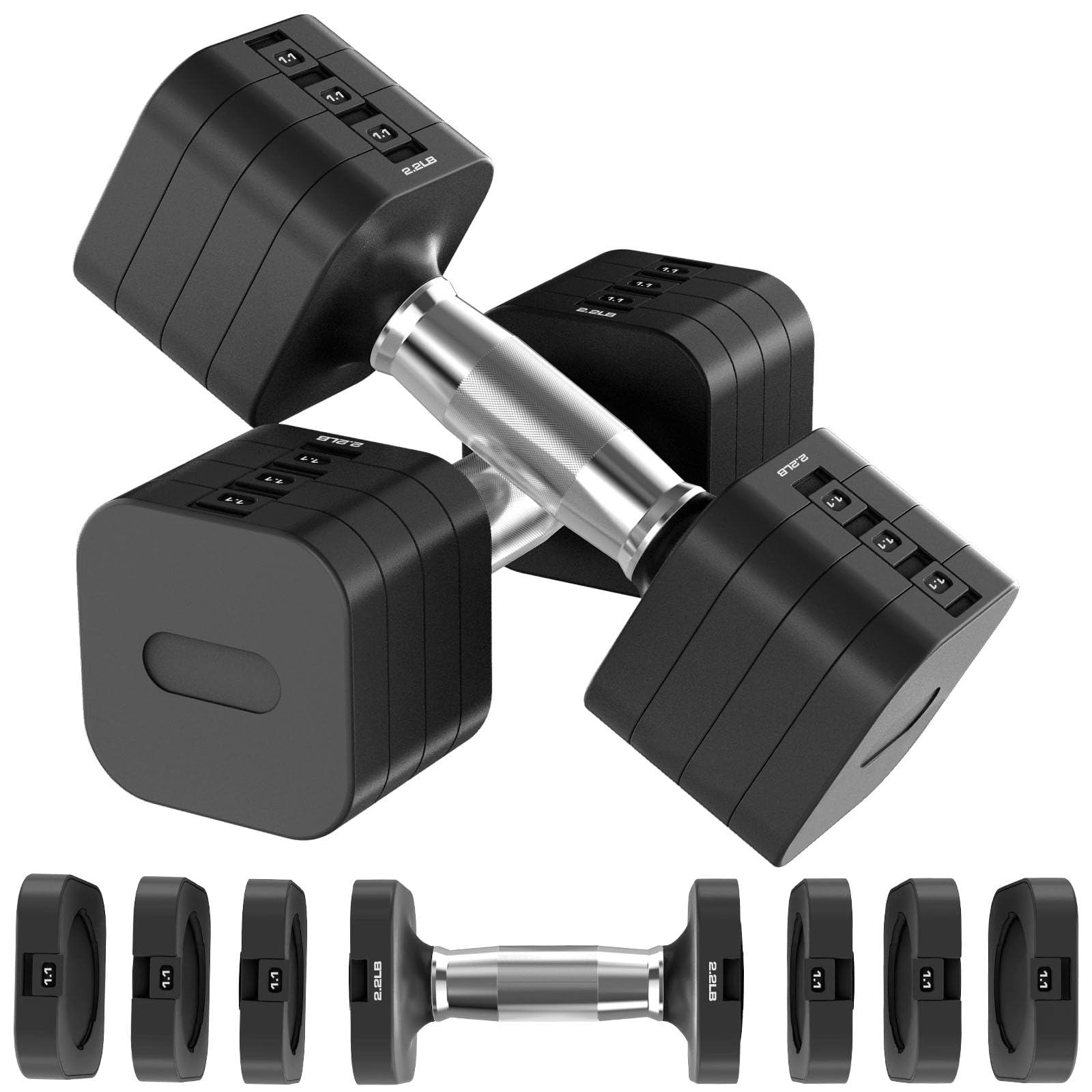 Hezeyferg 22LBS Adjustable Dumbbells Set, Adjustable Weight Dumbbells with 4 Levels 4.4lb, 6.6lb, 8.8lb, 11lb, Hand Weights Sets for Women/Men Home Gym Full Body Workout