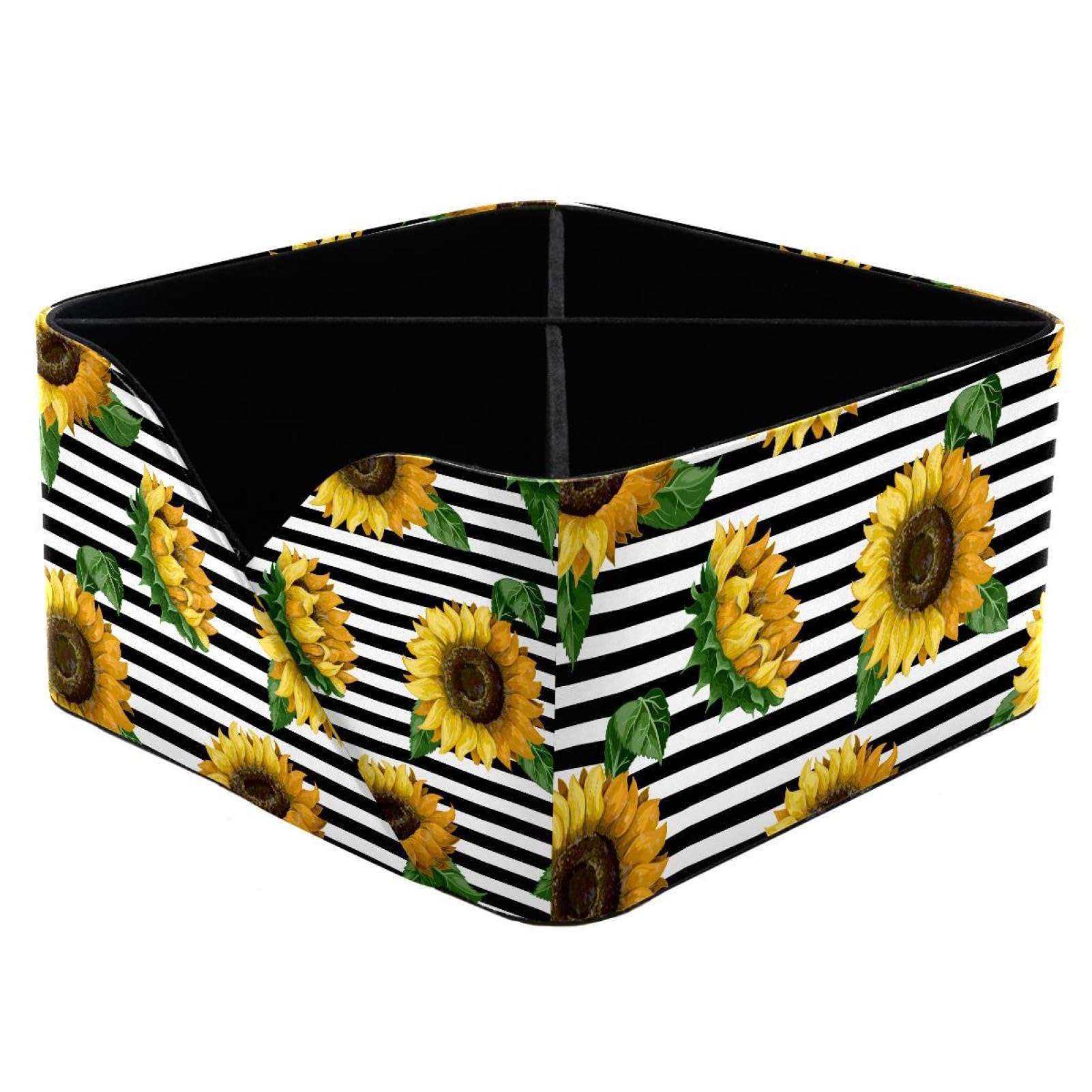 KengjuTesu Sunflowers on Ribbon Desktop Organizer Pen Holder, Rectangular Pencil Cup for Office, Study and Makeup Stations