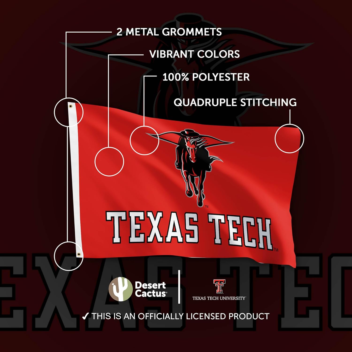 Desert Cactus Texas Tech University TTU Flag - 3 x 5 Feet Raiders Banner, Indoor/Outdoor Durable Fabric, 100% Polyester Design (Style 4) - Image 4