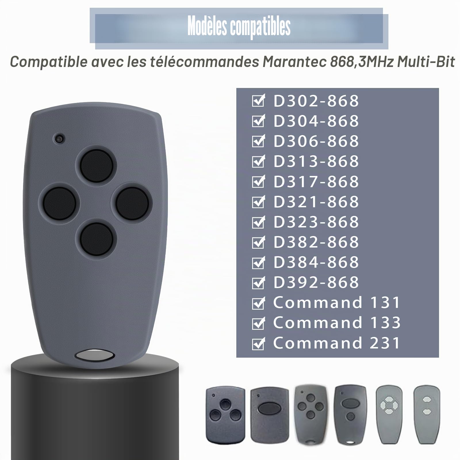 pepape 2 pièces télécommande de Porte de Garage pour Marantec D304-868, D302-868, D384-868, D321-868, D323-868, Compatible avec la télécommande Marantec Digital 868.3 MHz