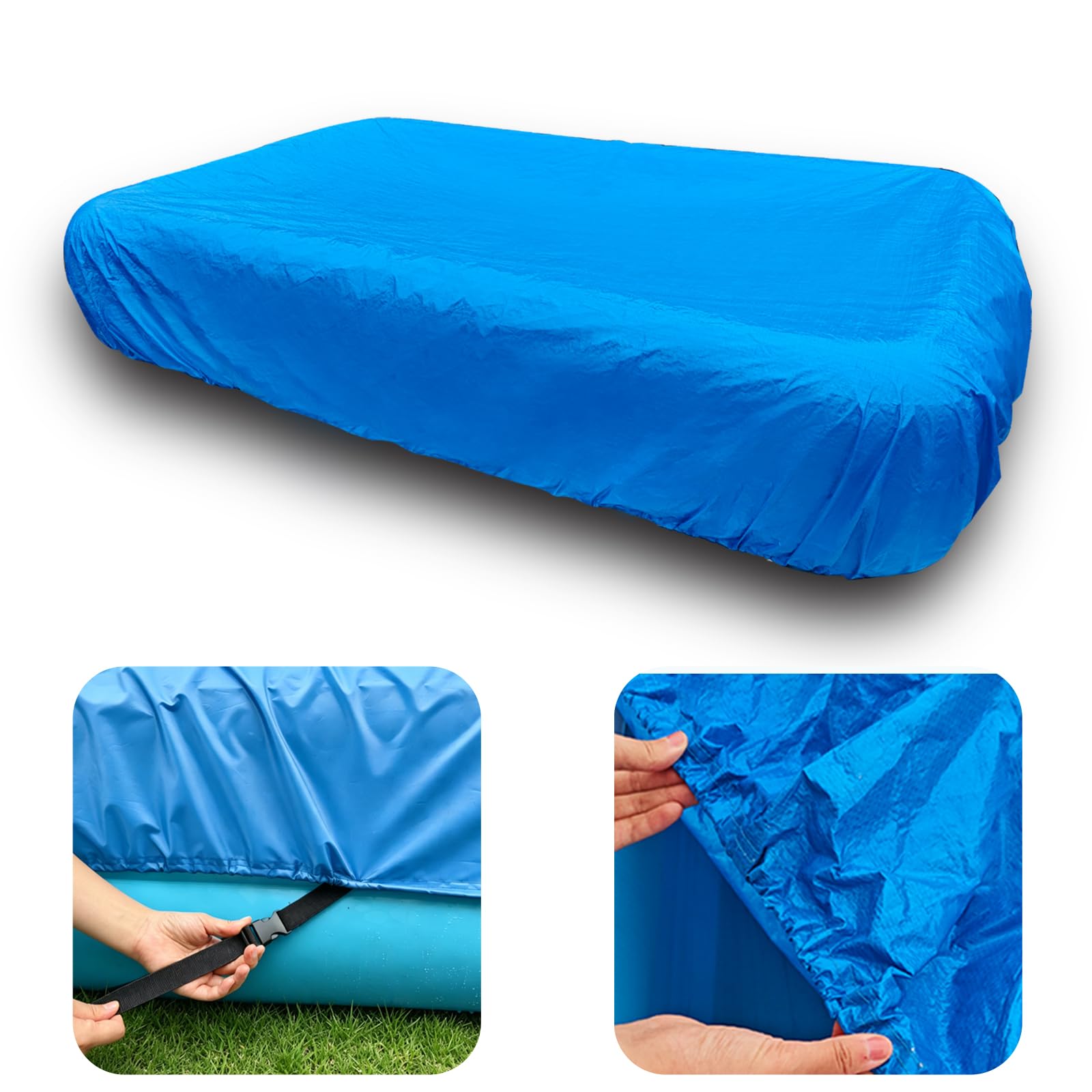 130x72 inch Inflatable Rectangle Pool Cover 10 X 6 ft Rectangular Pool Cover 120x72 inch Dustproof Strong Tear Resistance Pool Covers 118x79 Winter Pool Cover 103x69in Built-in Elastic Band