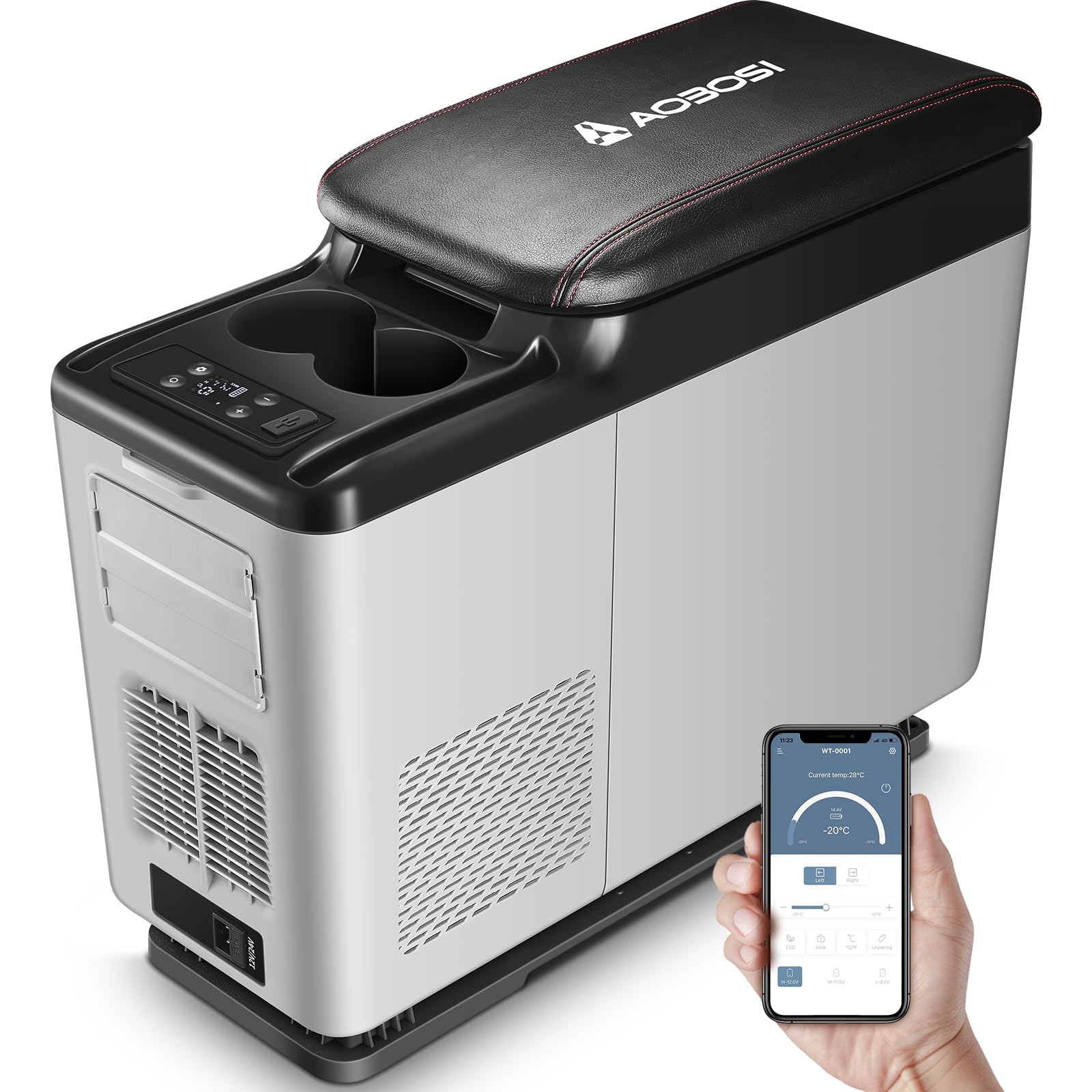 AAOBOSI 15L Nevera Portátil, Nevera 12V Compresor -20℃ a -20℃, Eléctrica Refrigerado para Coche, Camión, Barco y Autocaravana