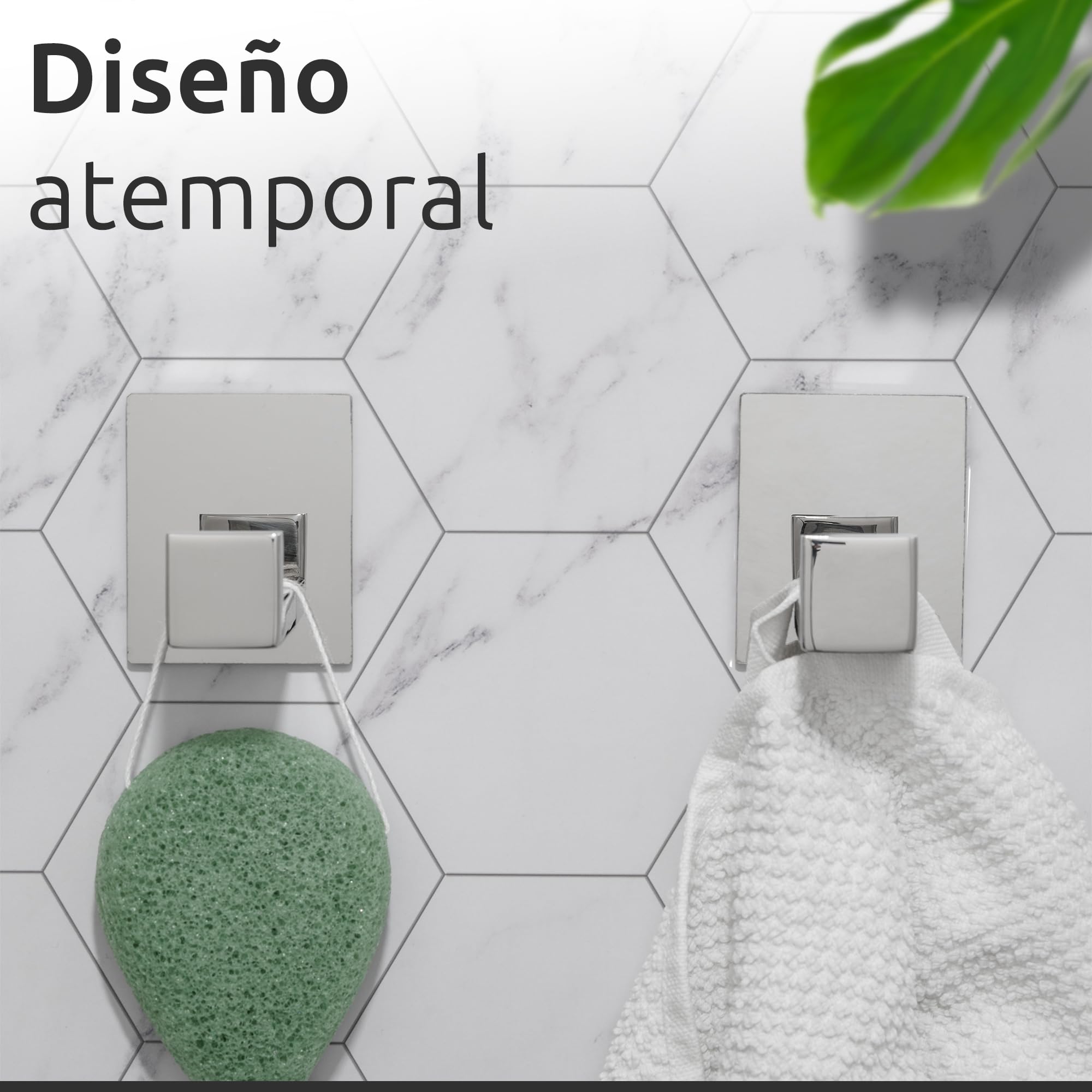 ECENCE Ganchos para Toallas 2x auto-adhesivos sin taladrar cromo soportes para toallas de Acero Inoxidable, ganchos para ropa para pegar en la pared