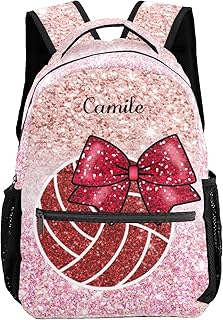 NZOOHY Glitter Volleyball Bow Personalized Kids School Backpack Custom Name for Boys Girls Primary Daypack Bookbag Travel Bag