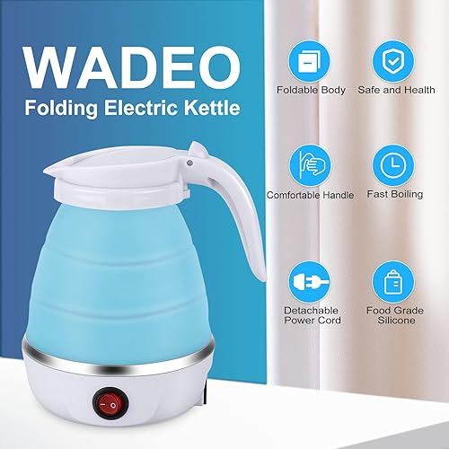 Miniatura 5 de Portable Electric Kettle Travel Size, 600ML Small Foldable Tea Coffee Kettle with Collapsible Bowl and Cups, 5 Min Fast Water Boiling, BPA Free Food